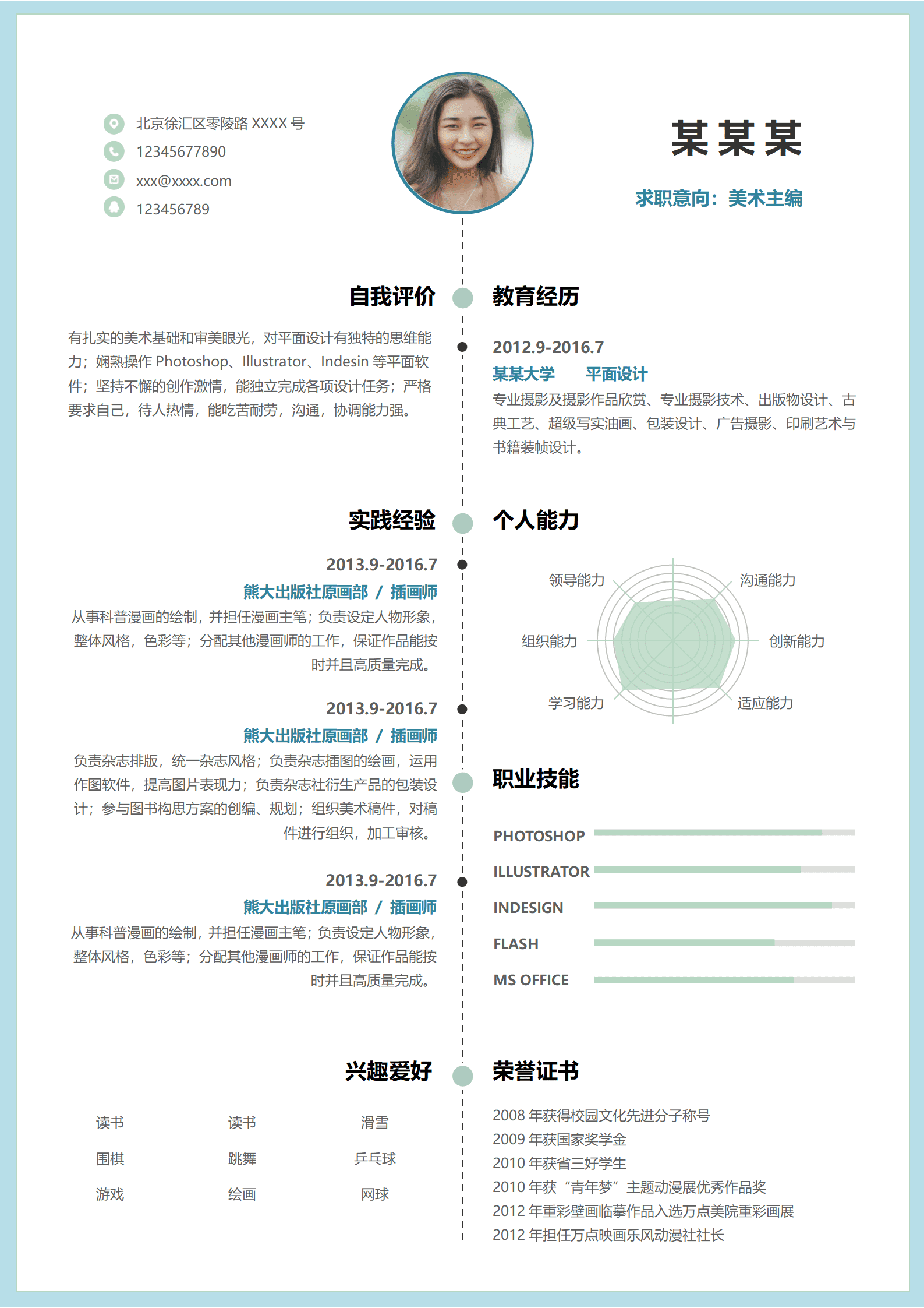 ZWSY-000113美术主编免费简历模板/