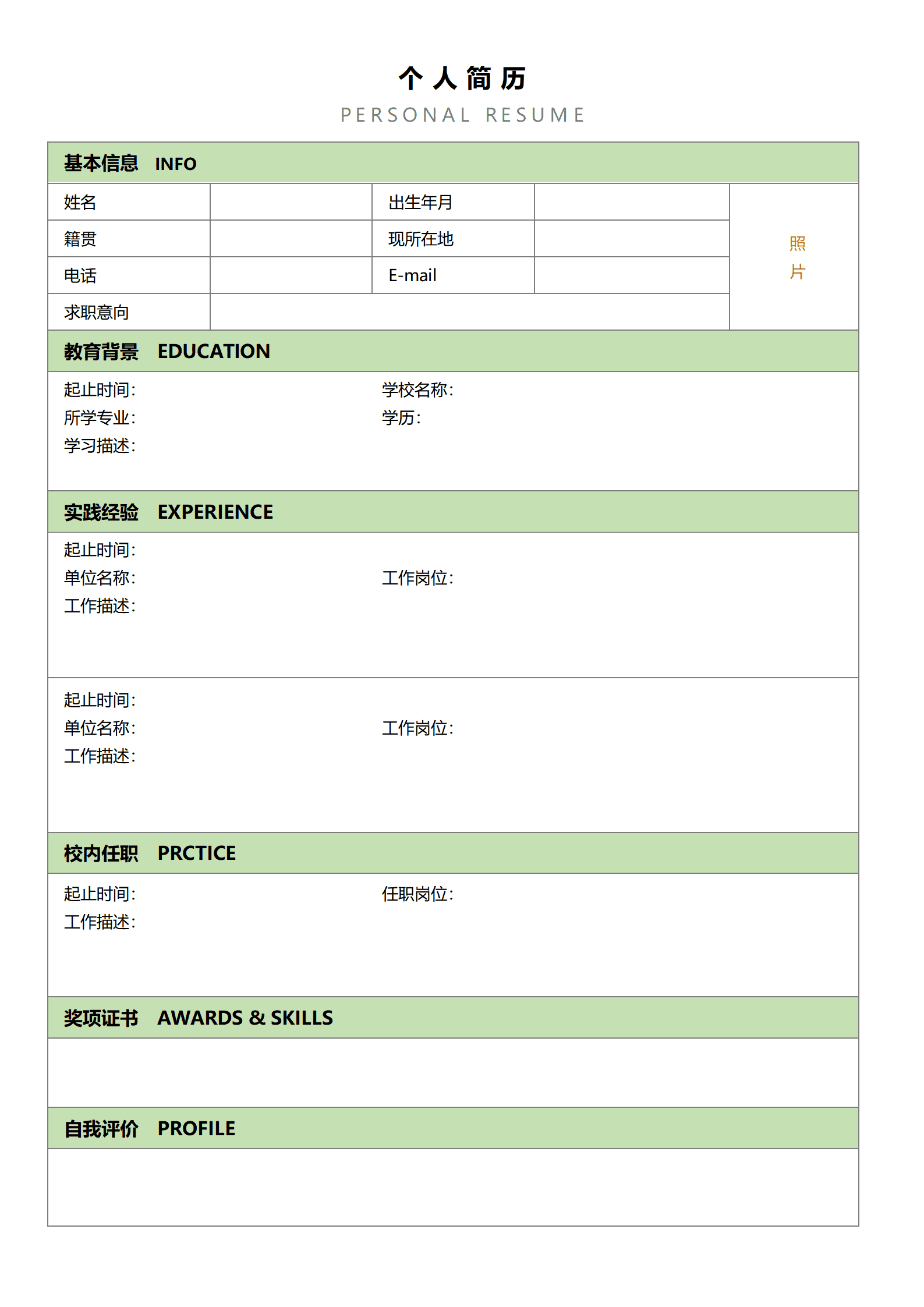 ZWSY-00079可编辑空白表格个人简历word模板/