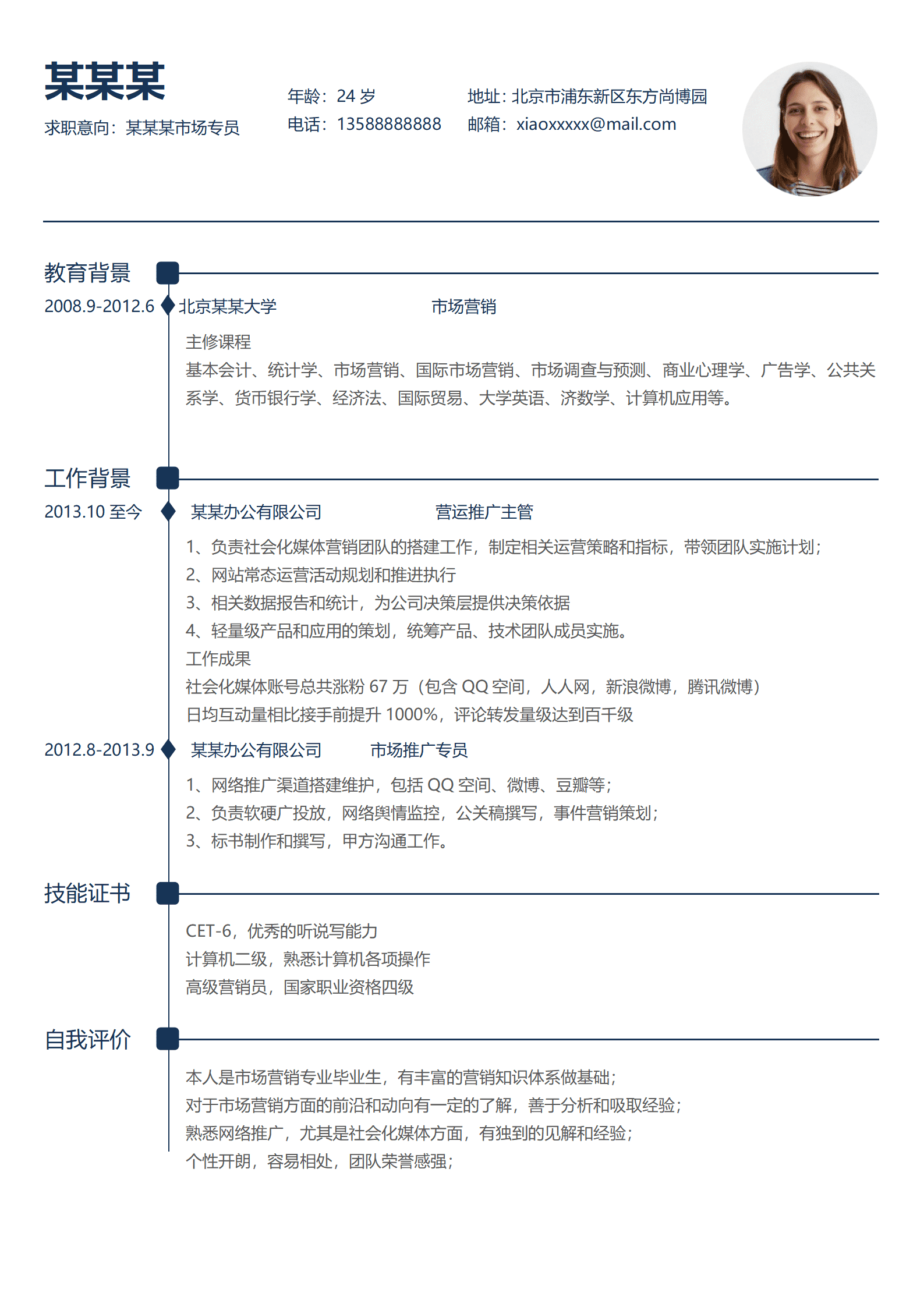 ZWSY-00056简约白色系营销主管求职简历WORD简历模板/