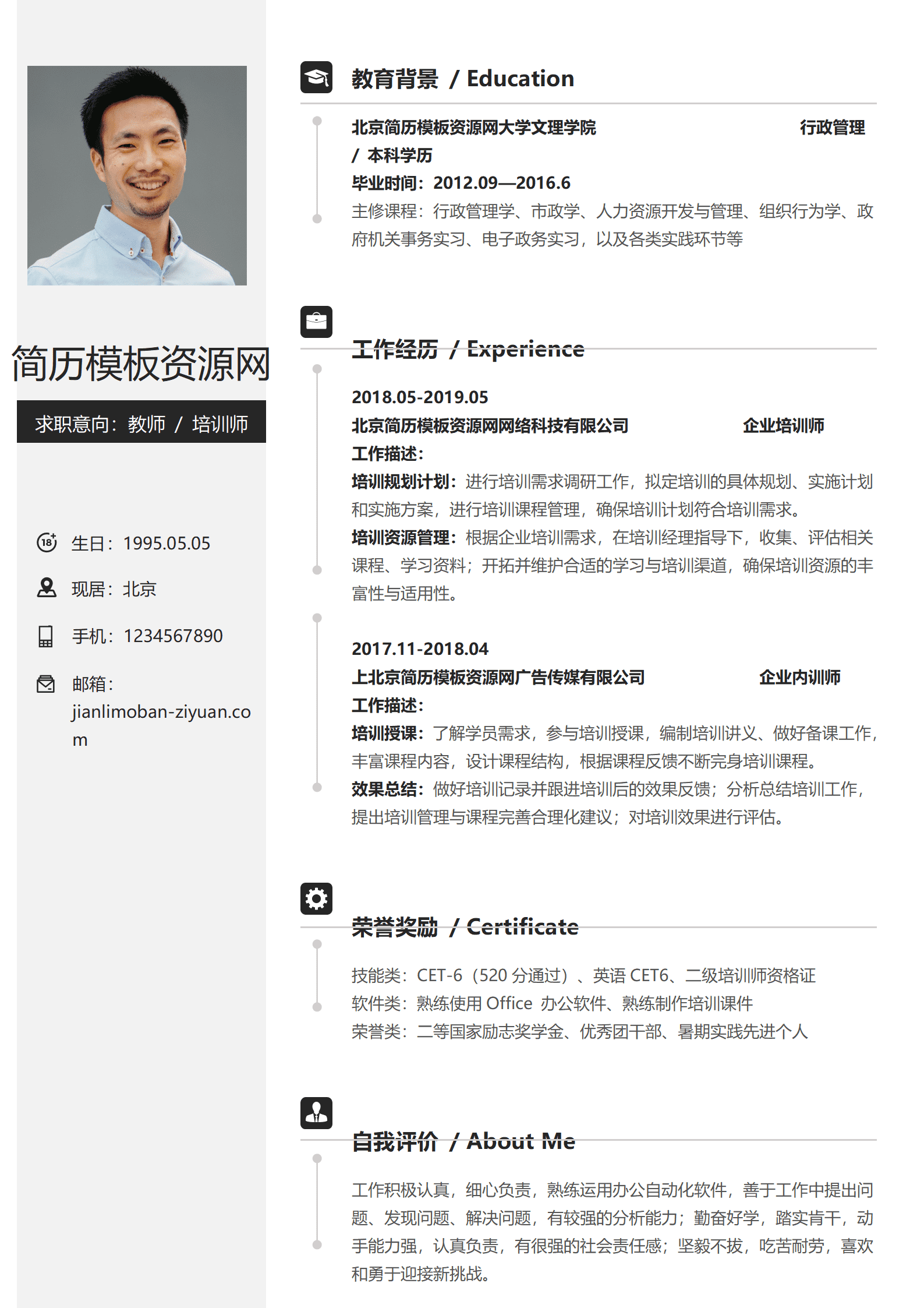 SYY-00098企业培训师word简历模板/