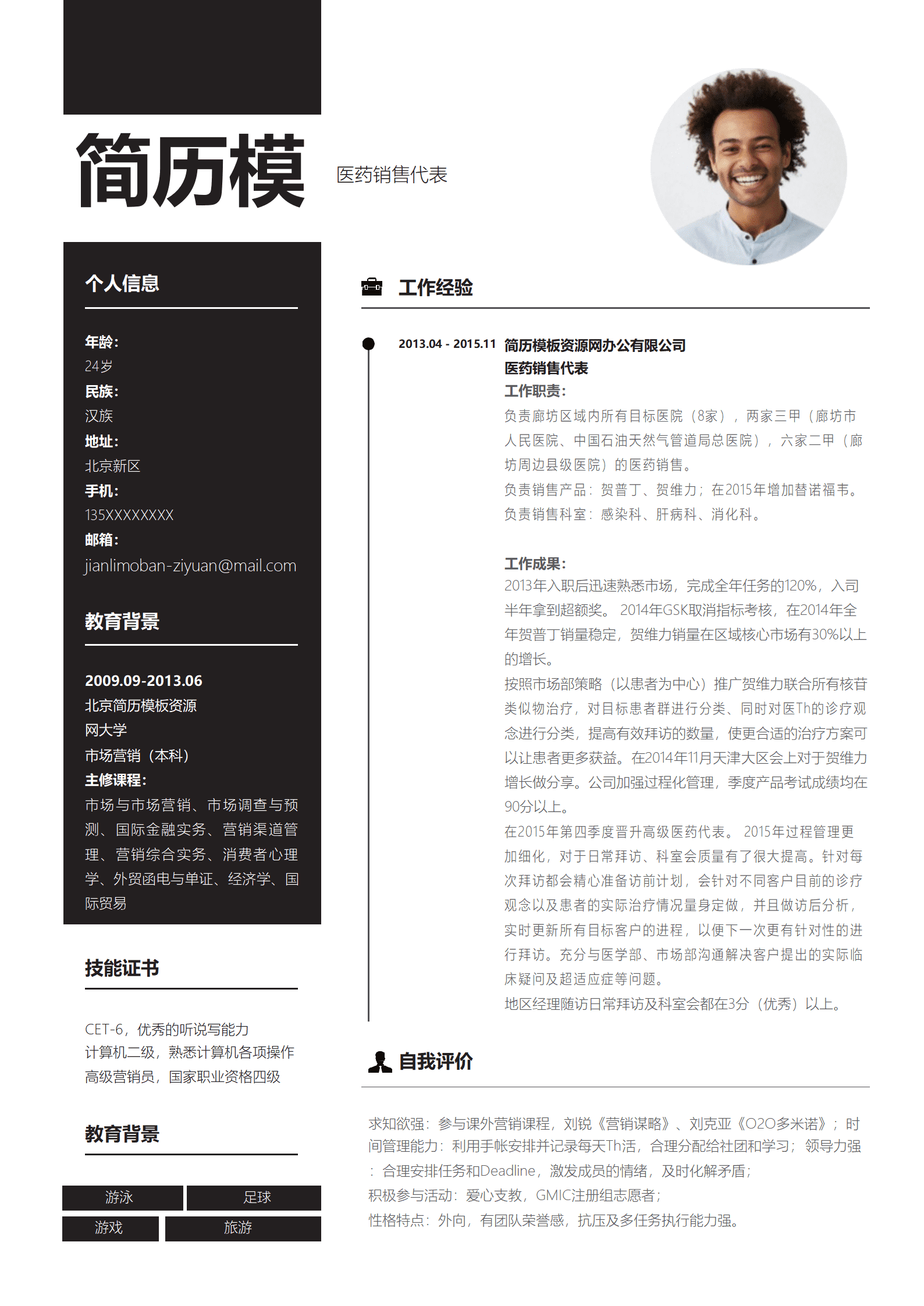 SYY-00056简约风医药销售代表简历word简历模板/