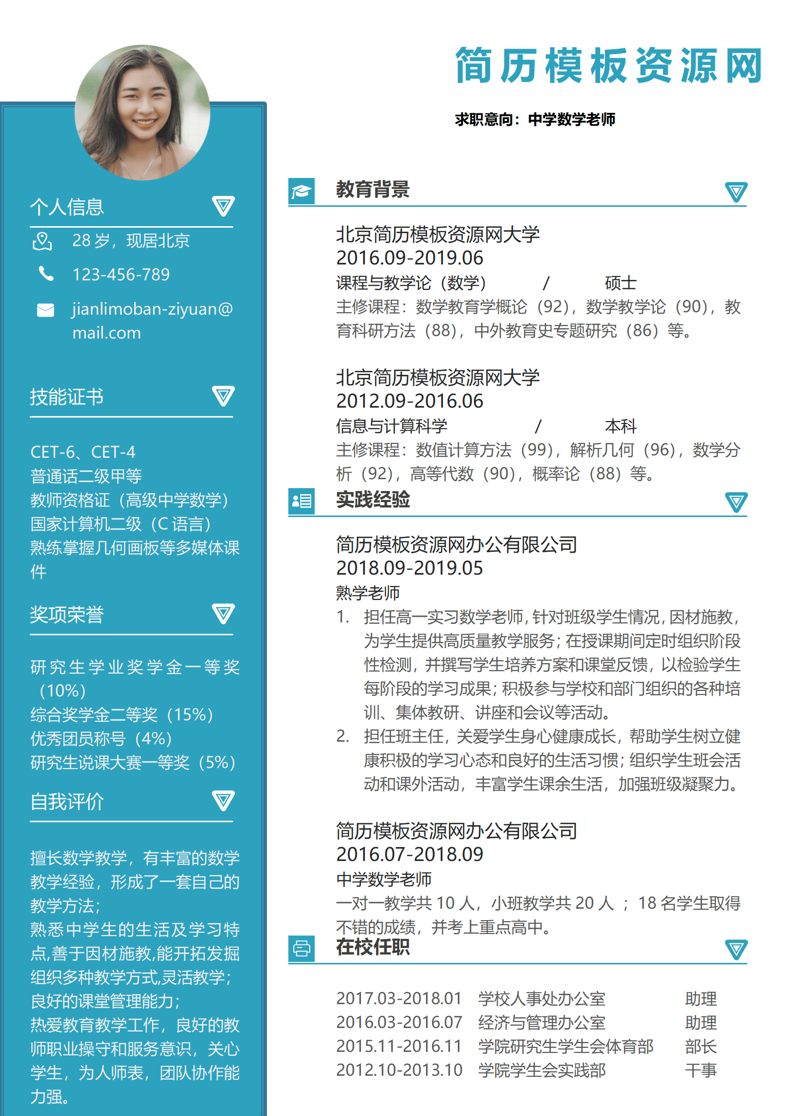 SYY-000120硕士研究生学历免费word简历模板/