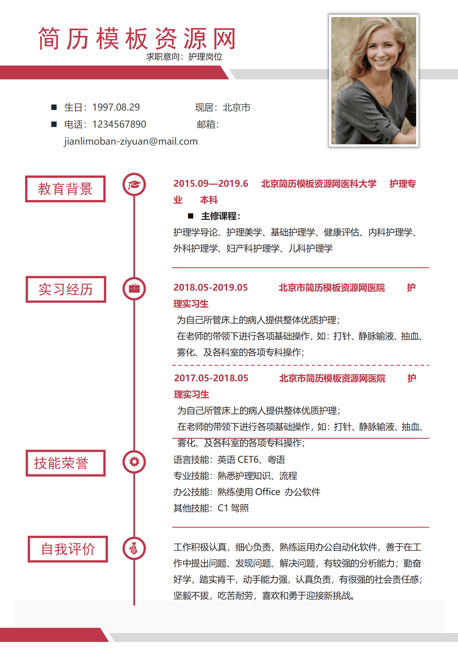 SYY-00037护理word简历模板/