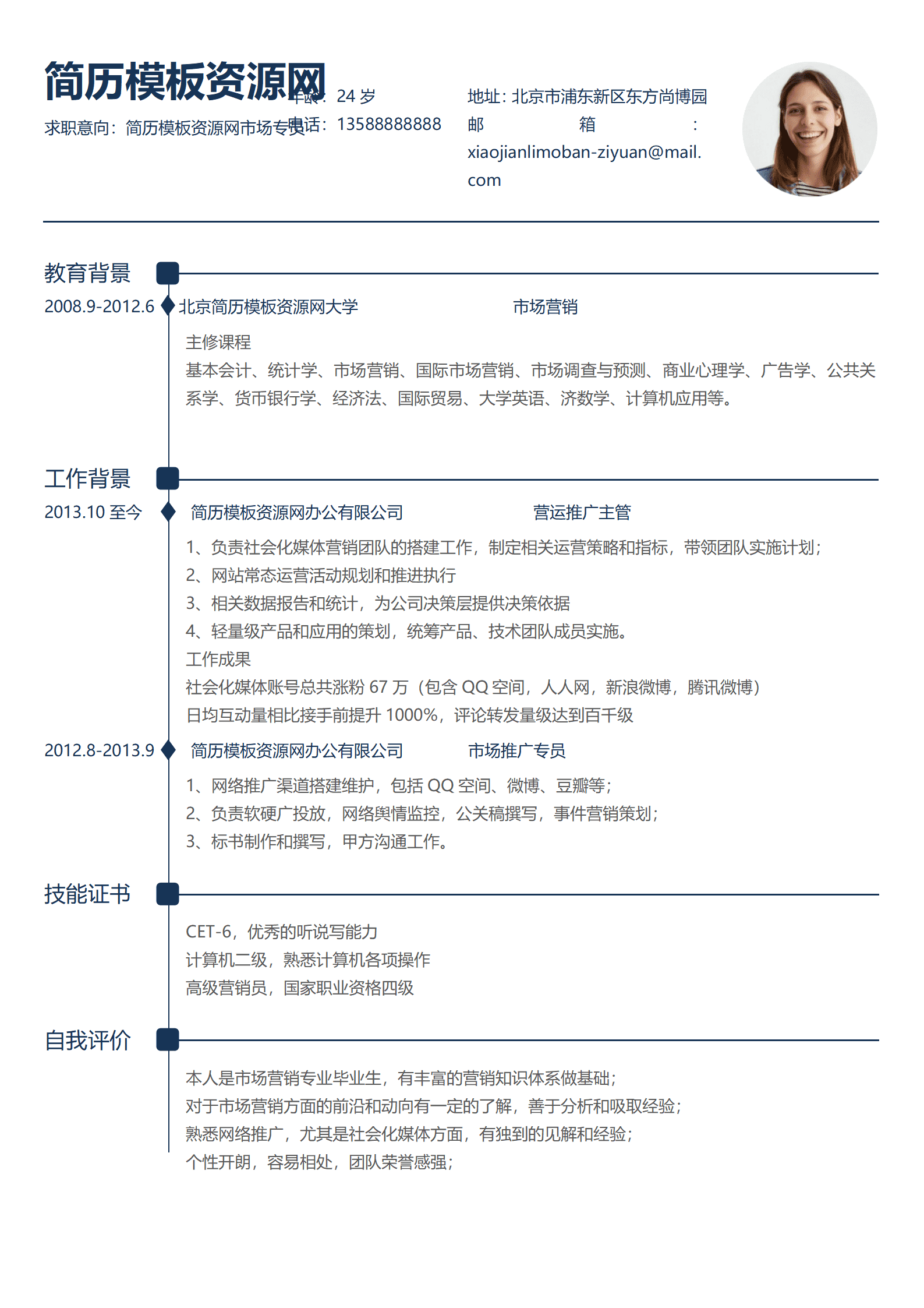 SYY-00049简约白色系营销主管求职简历WORD简历模板/