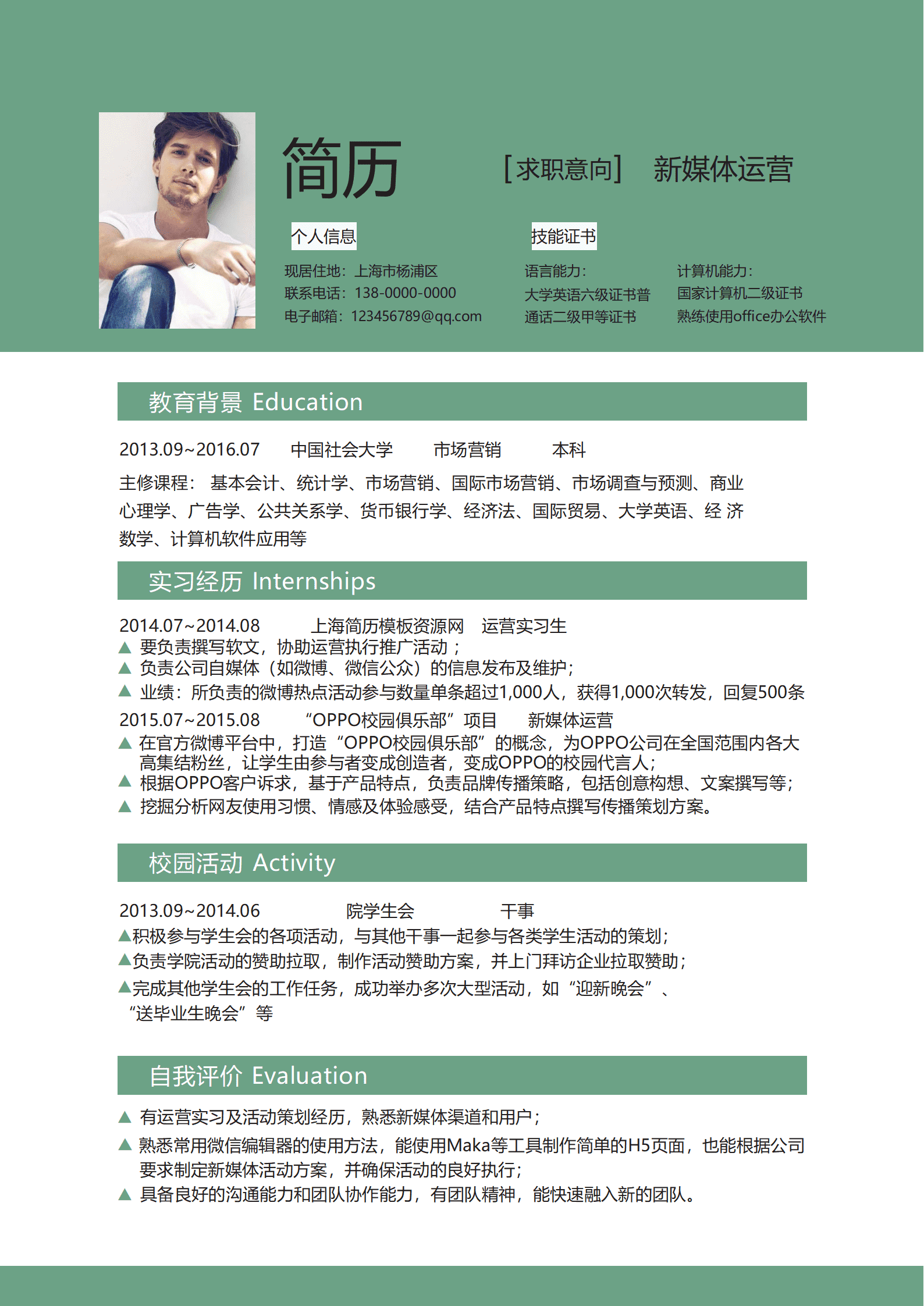 SE-0001137绿色新媒体简历word简历模板/