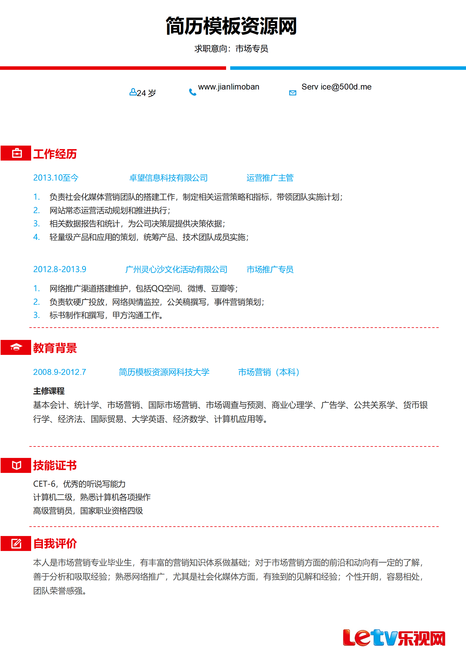 SEZT-000165乐视公司应聘简历模板/