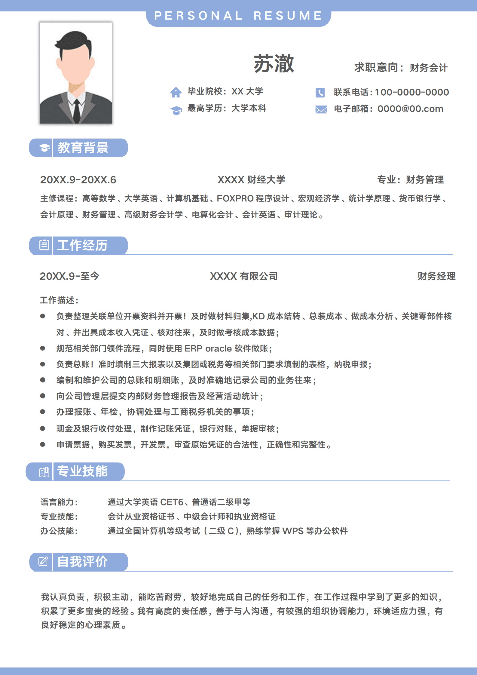 SEZT-00016财务经理求职简历/