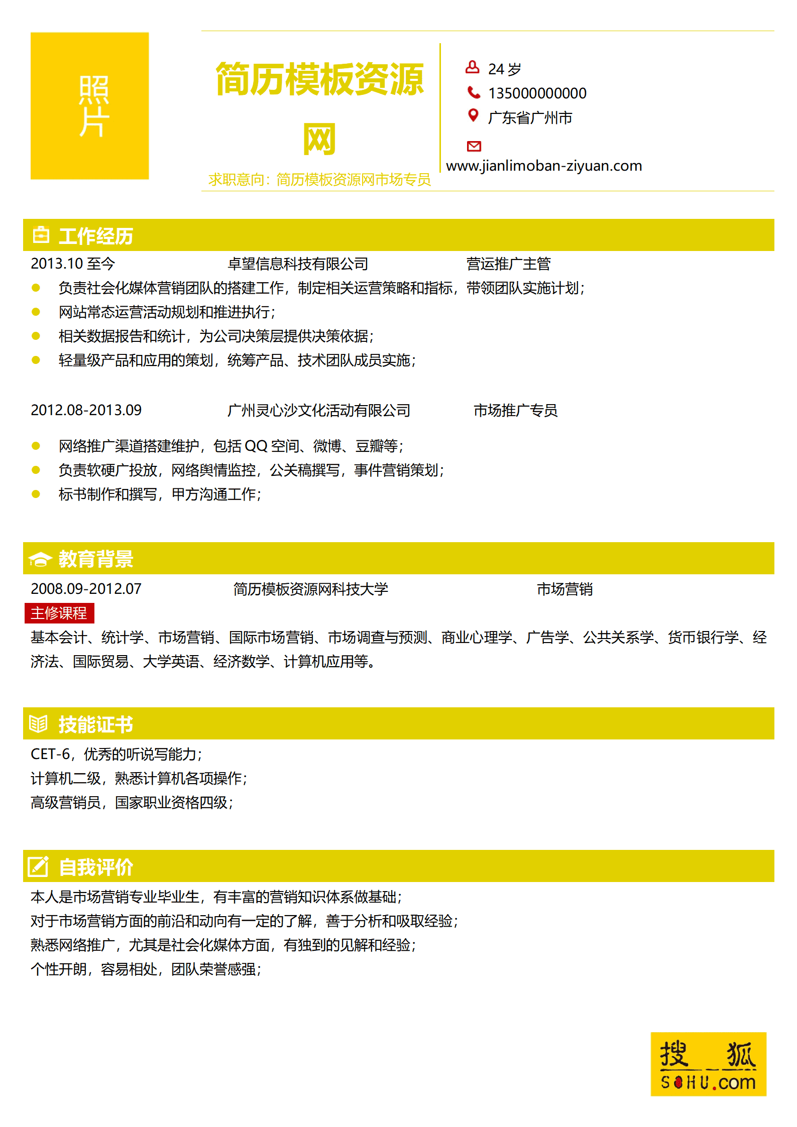 SEZT-000172搜狐淘宝网公司应聘简历模板/