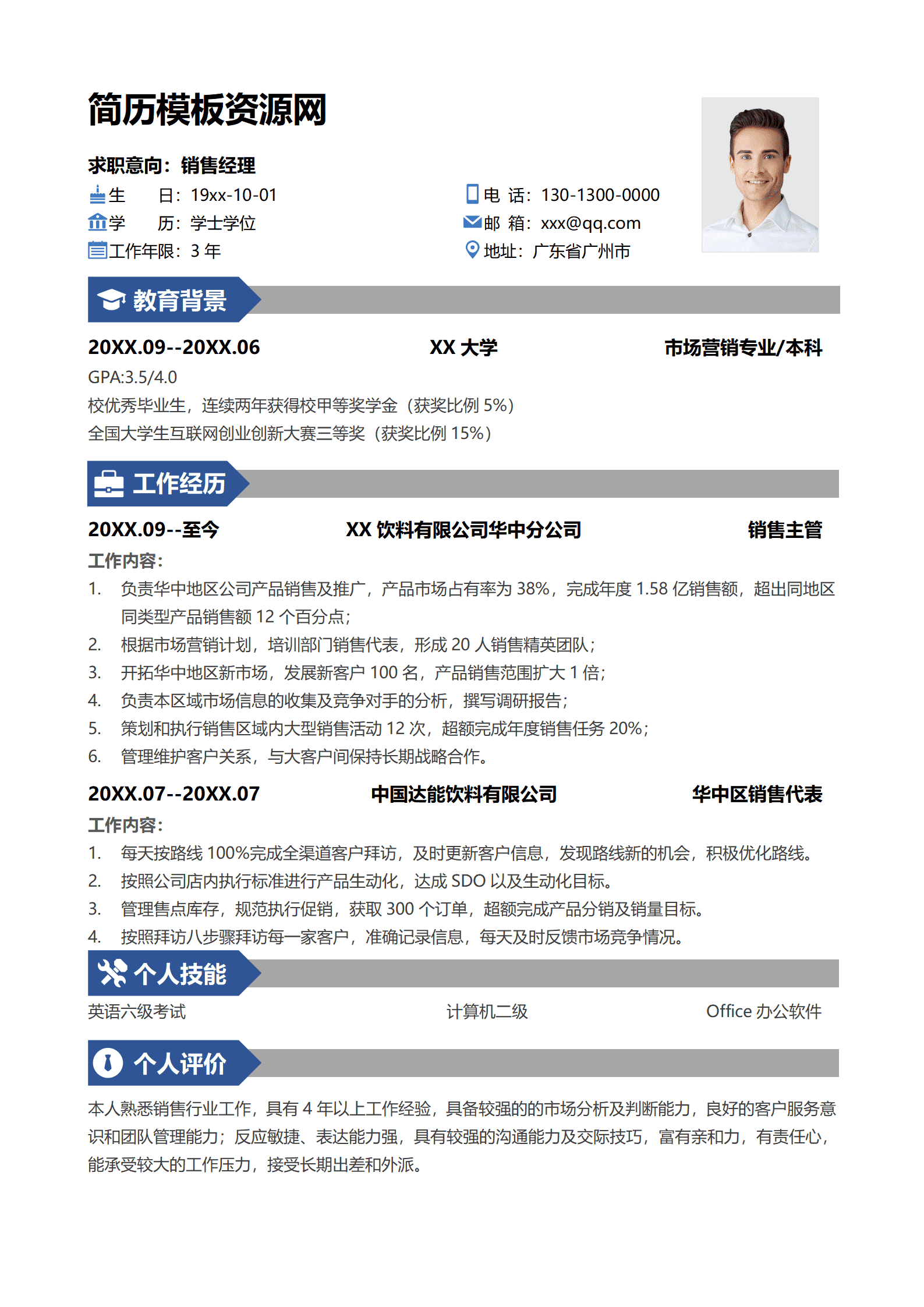 SEZT-00069简约销售经理求职简历/