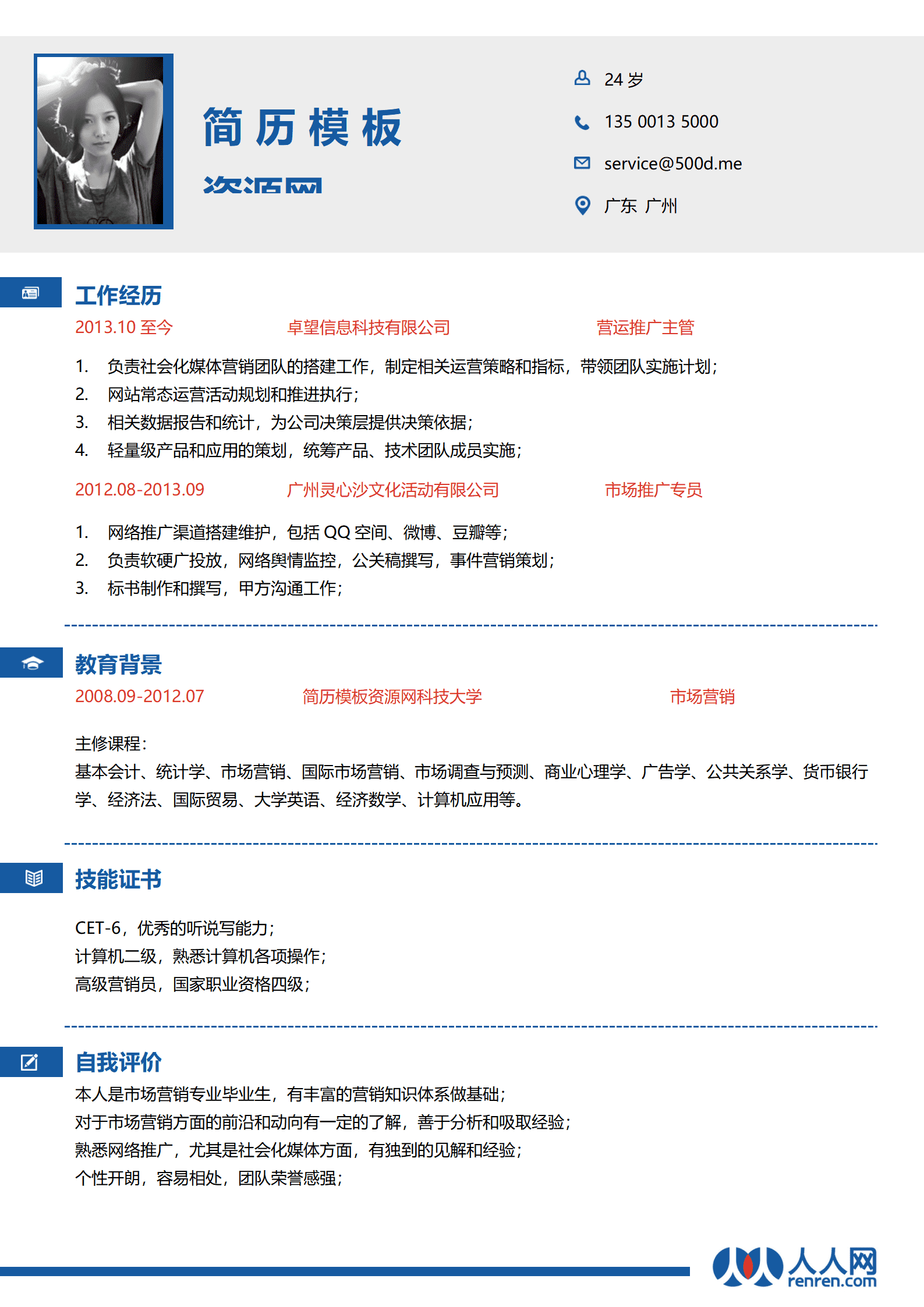 SEZT-000168人人网风格应聘简历模板/