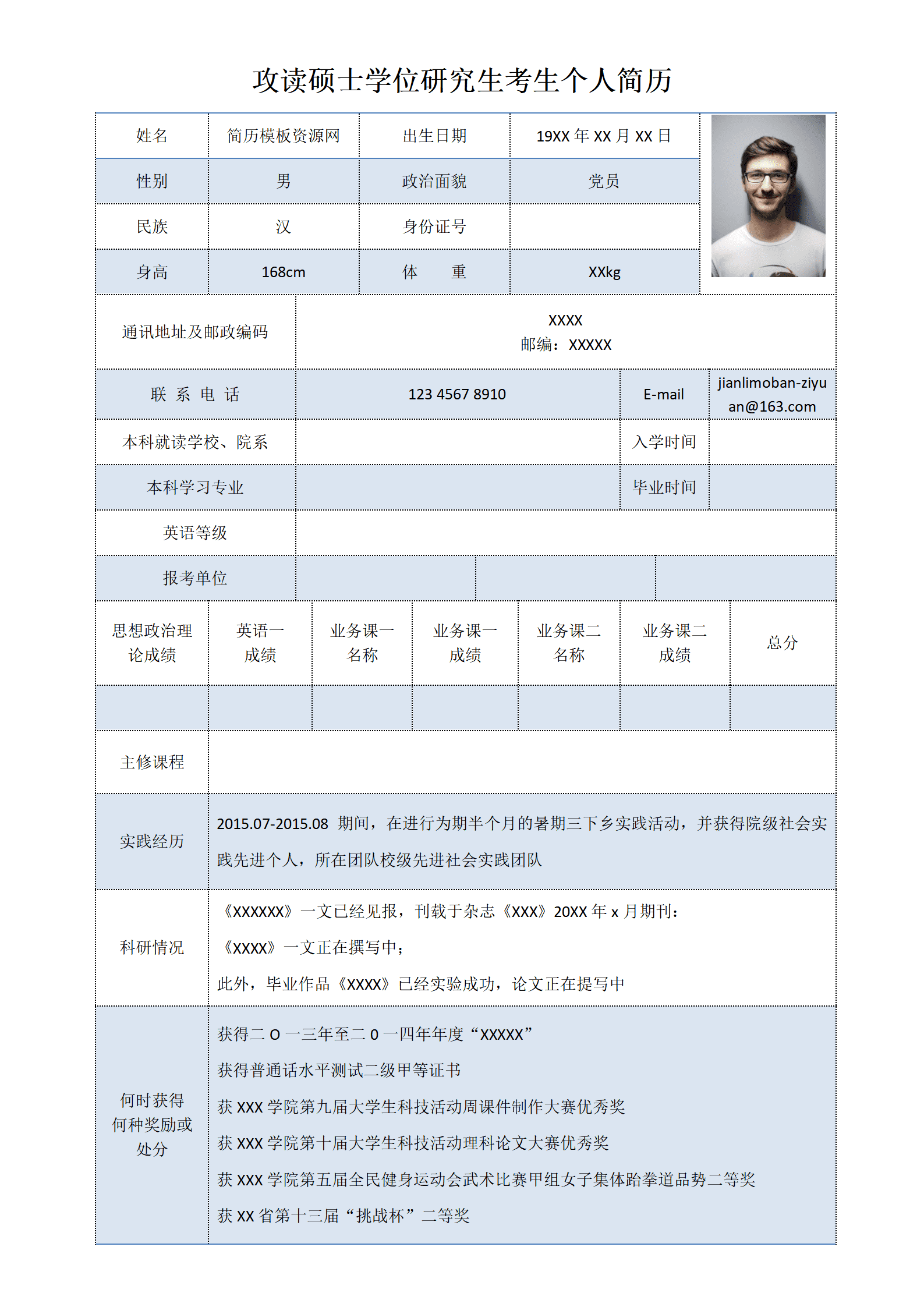 SYDE-00019攻读硕士学位研究生考生个人简历/