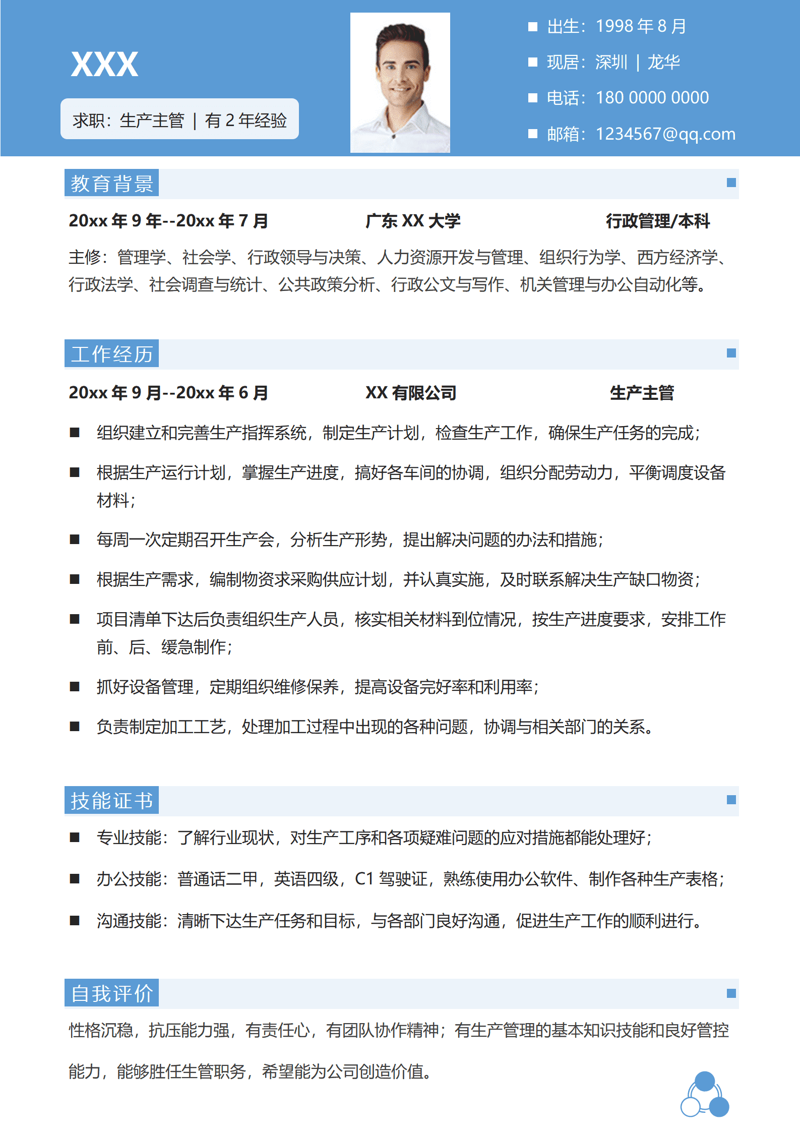 SEZT-00096生产主管岗位有经验求职面试简历/