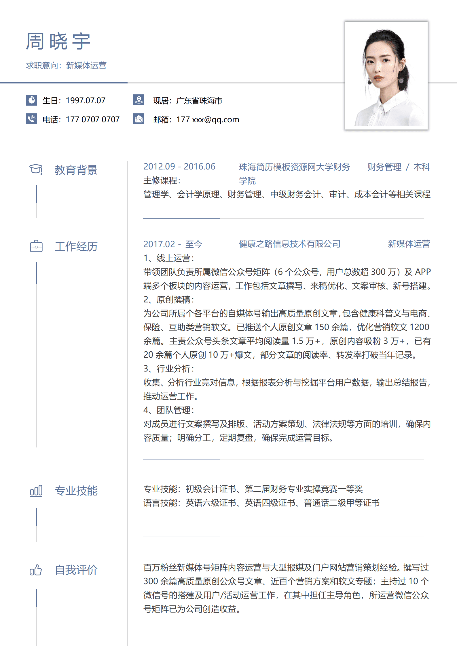 SEZT-000126新媒体运营主管3年经验简历/