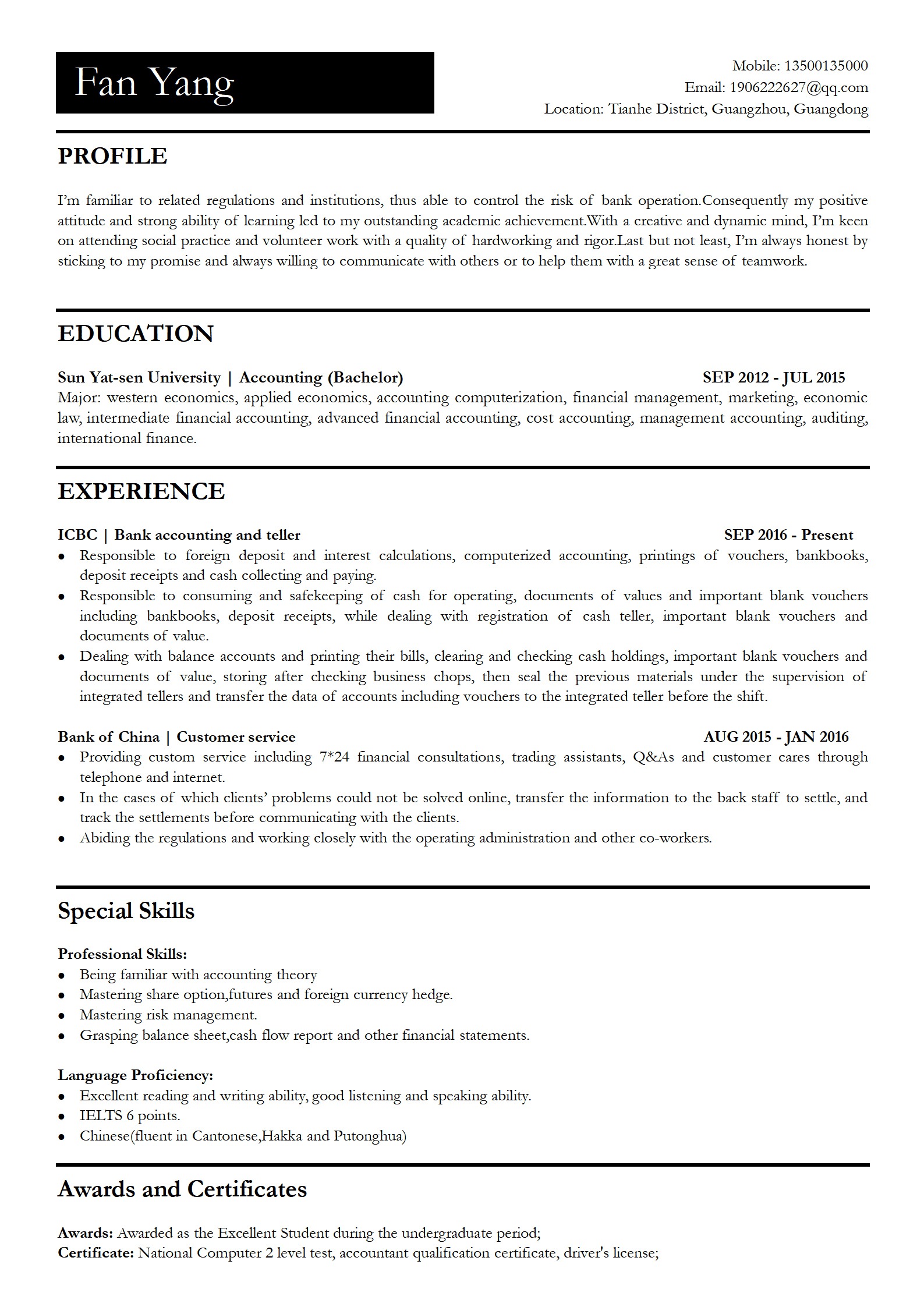 SEZT-0005标准黑白英文简历01/