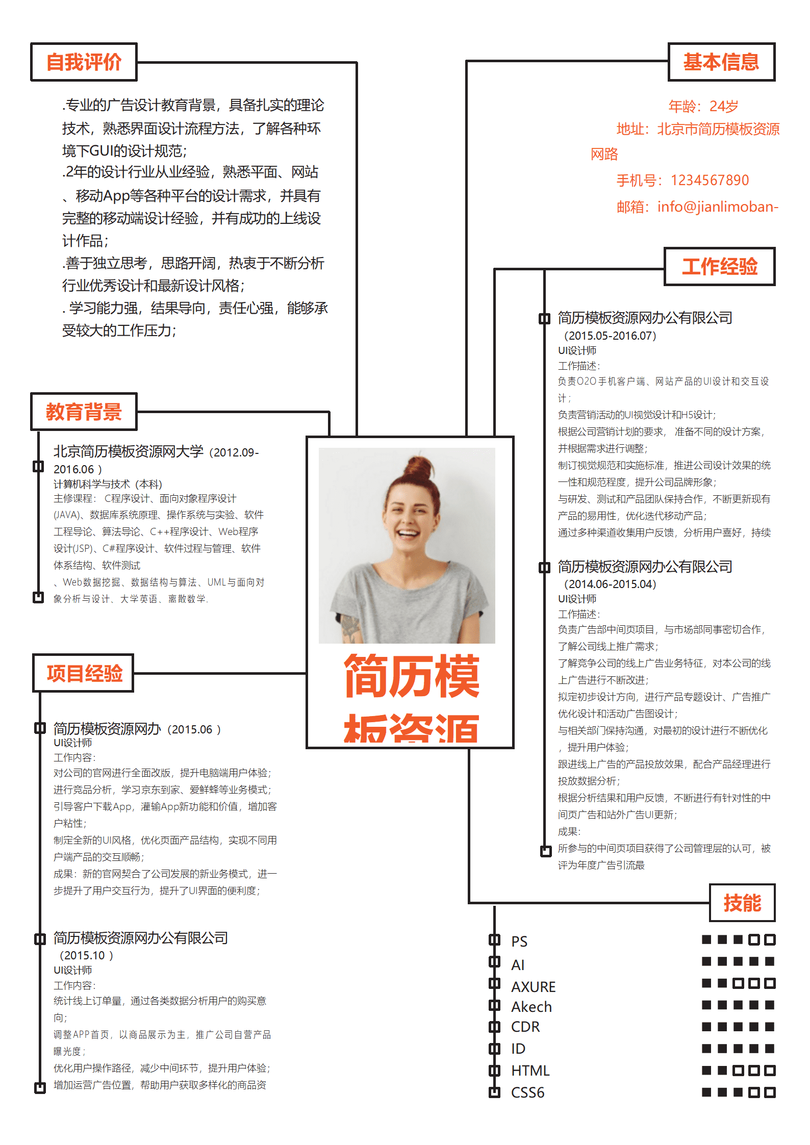 SYDE-00031极简创意线条UI设计师求职word简历模板/