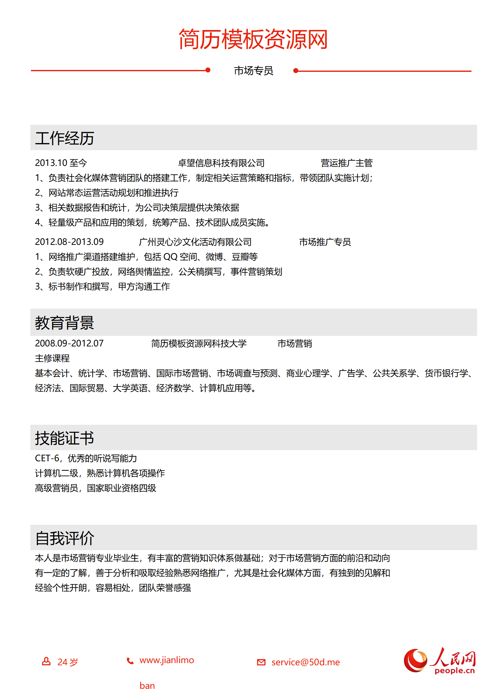 SEZT-000167人民网携程公司应聘简历模板/