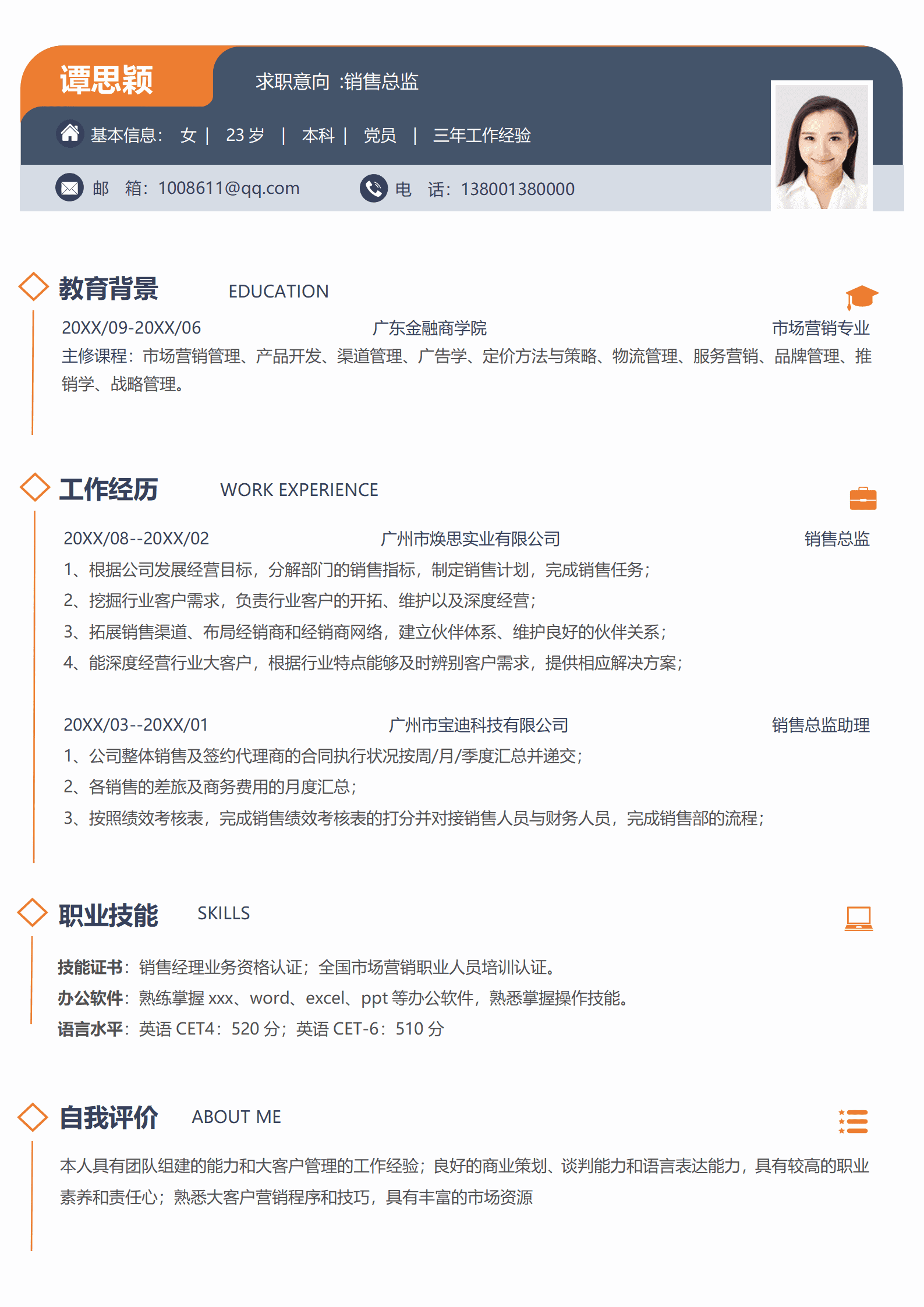 SEZT-00029创意销售总监中英文简历/