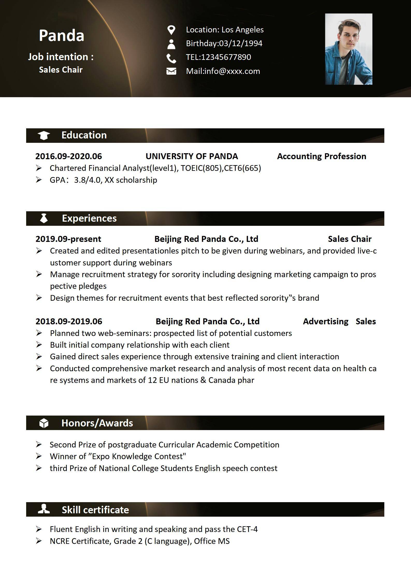 elmfz-0136销售主管简历CFA一级简历模板免费/