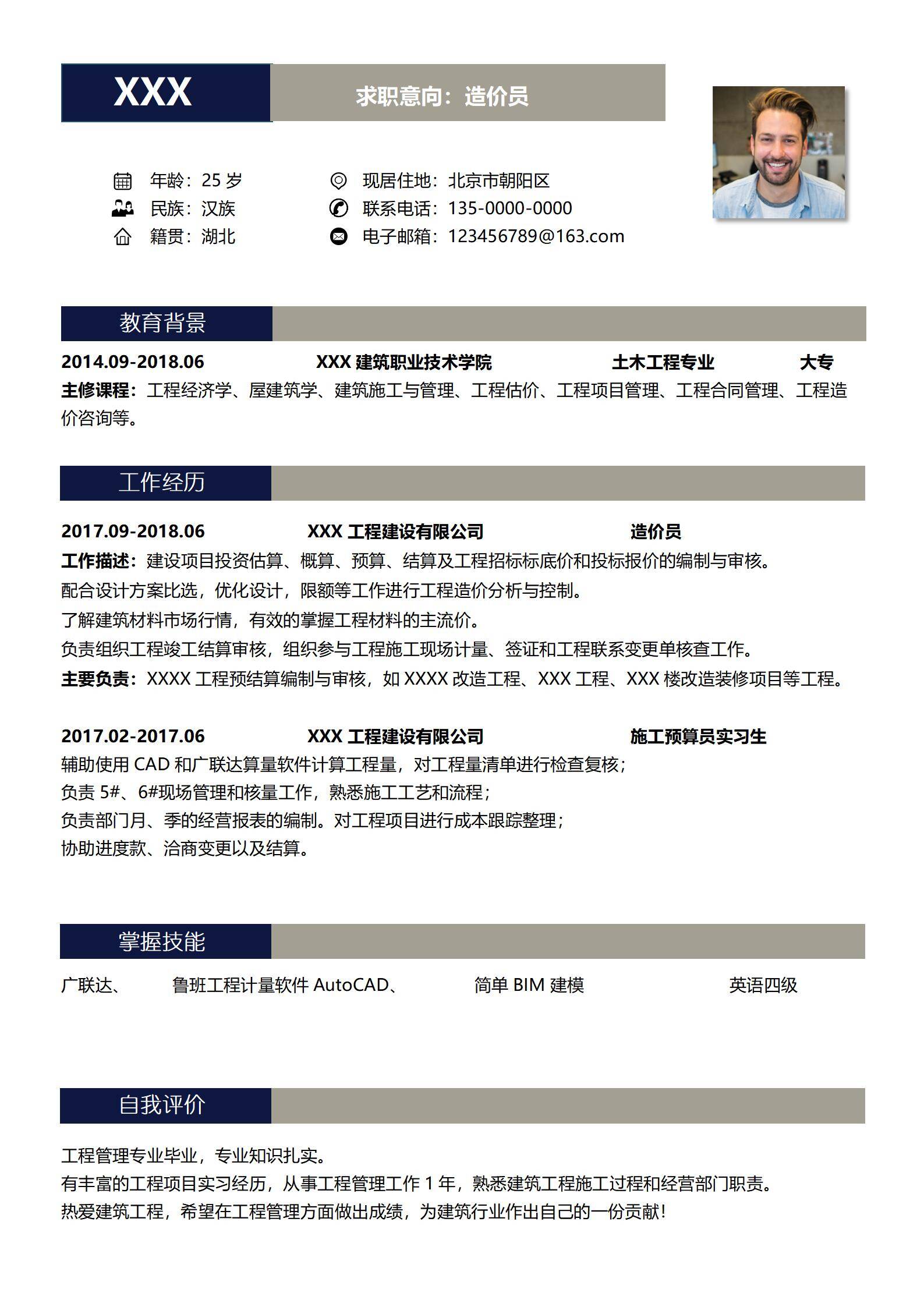 elmfz-0166造价员简历熟练广联达鲁班软件/