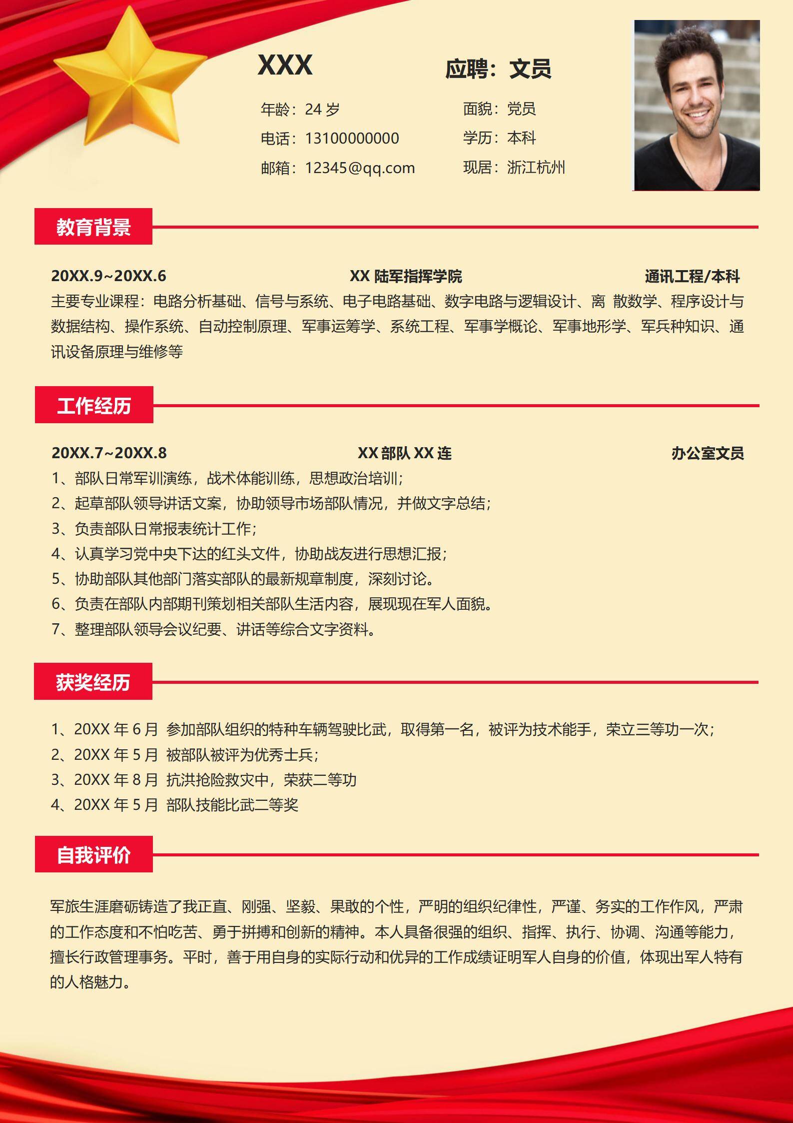 elmfz-0074军人退休求职简历/