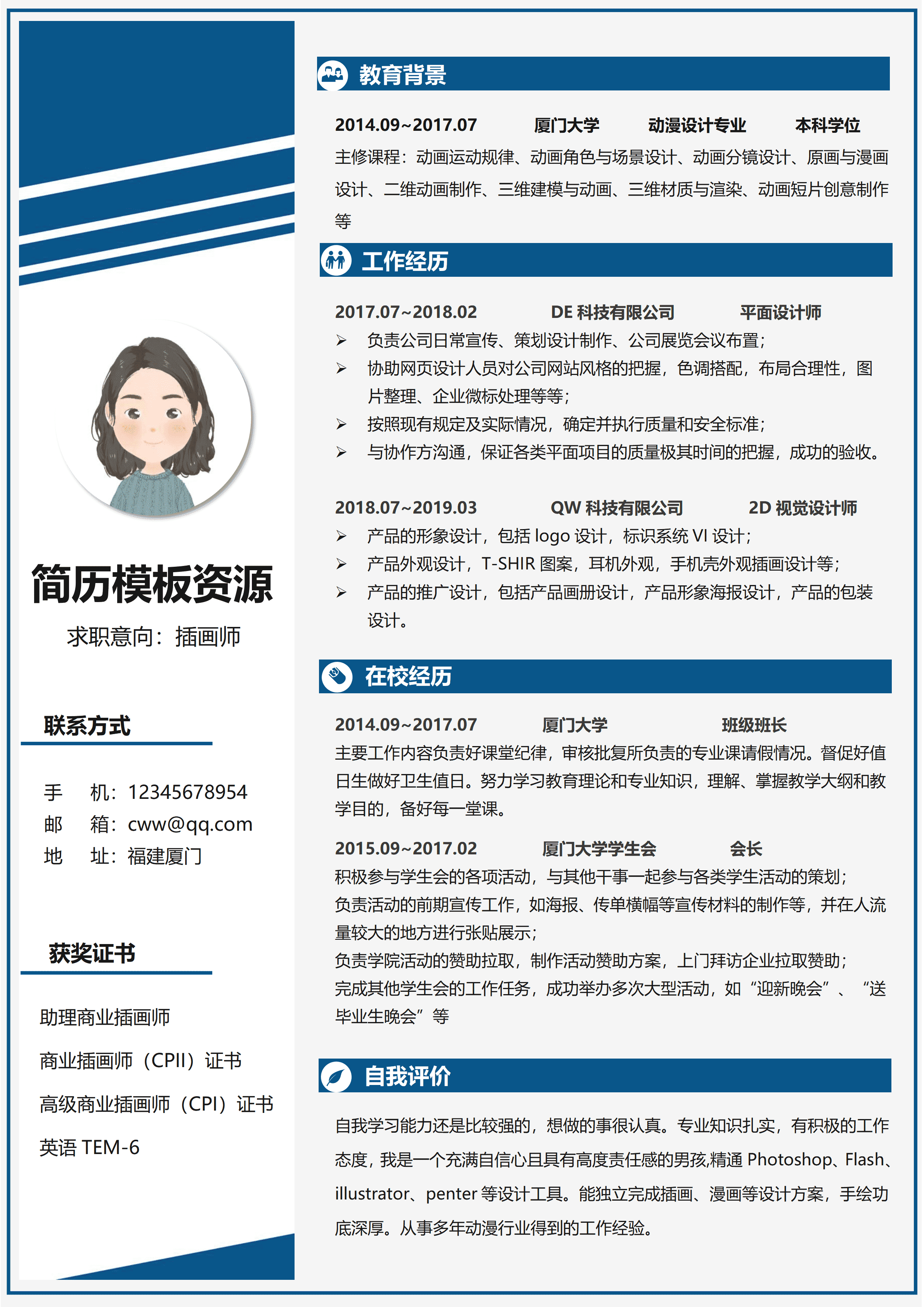 GND0007插画漫画师简历模板/