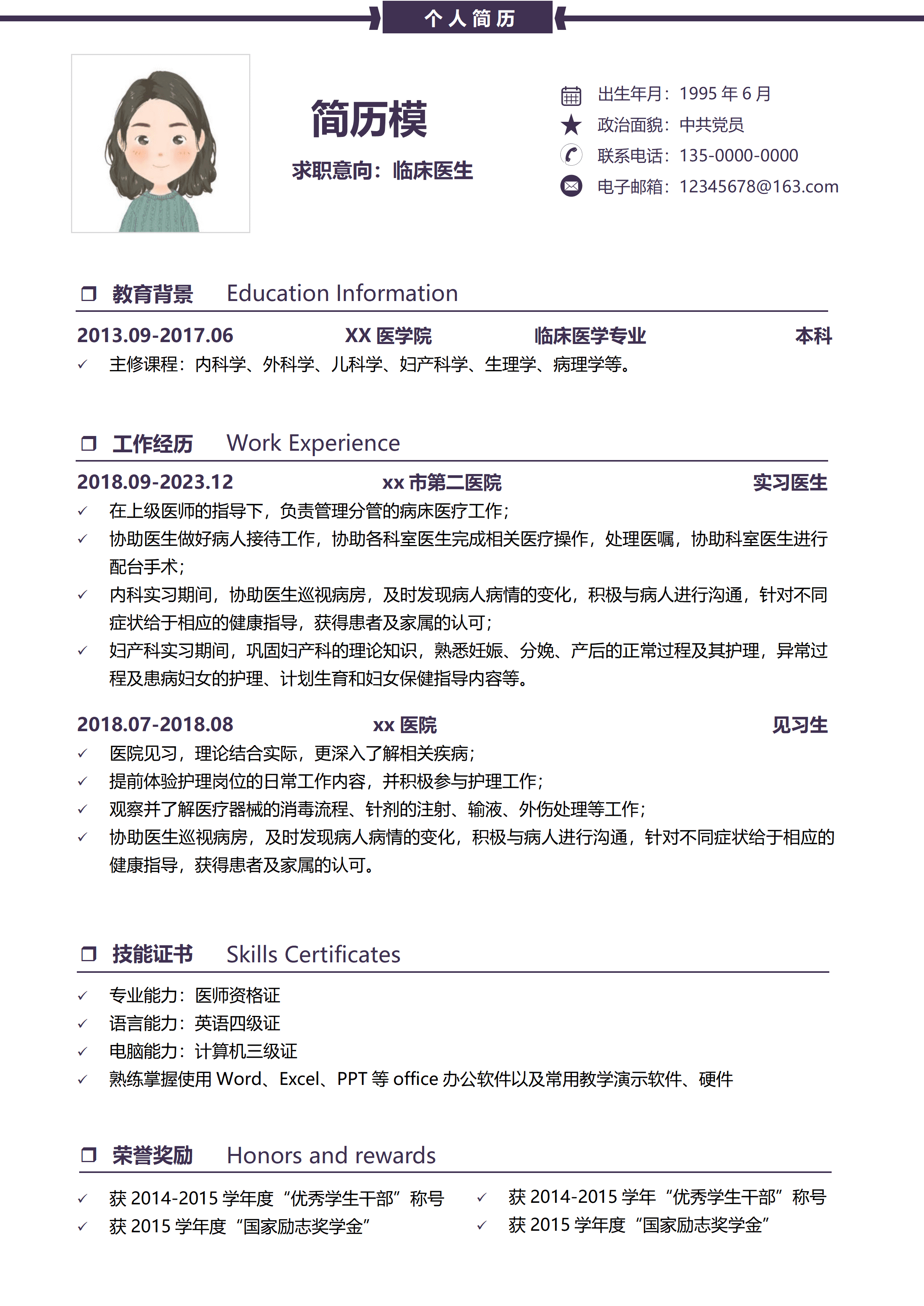 GND0074简单的临床医生简历范文/