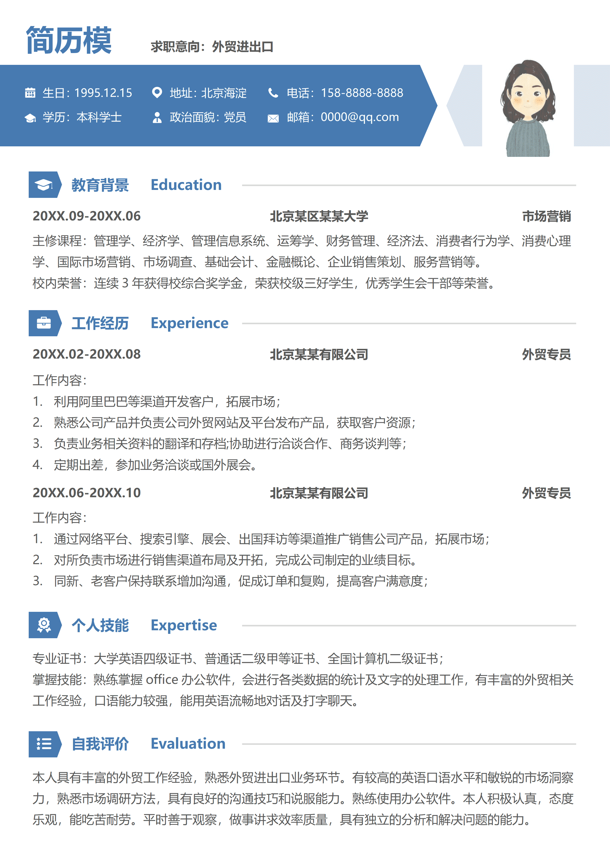 GND0089跨境电商专员简历进出口外贸业务员适用/