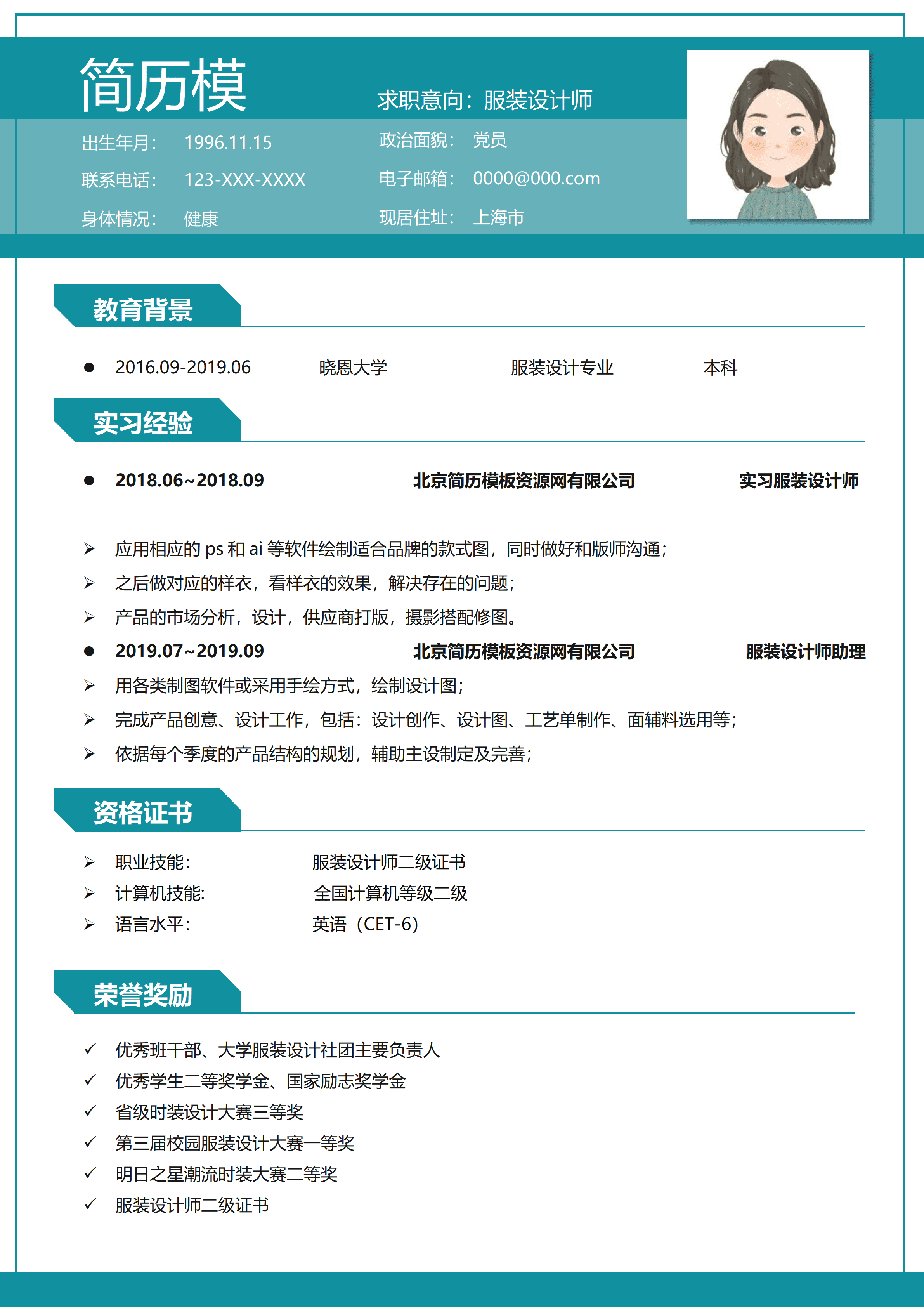 GND0063服装设计师简历模板下载/