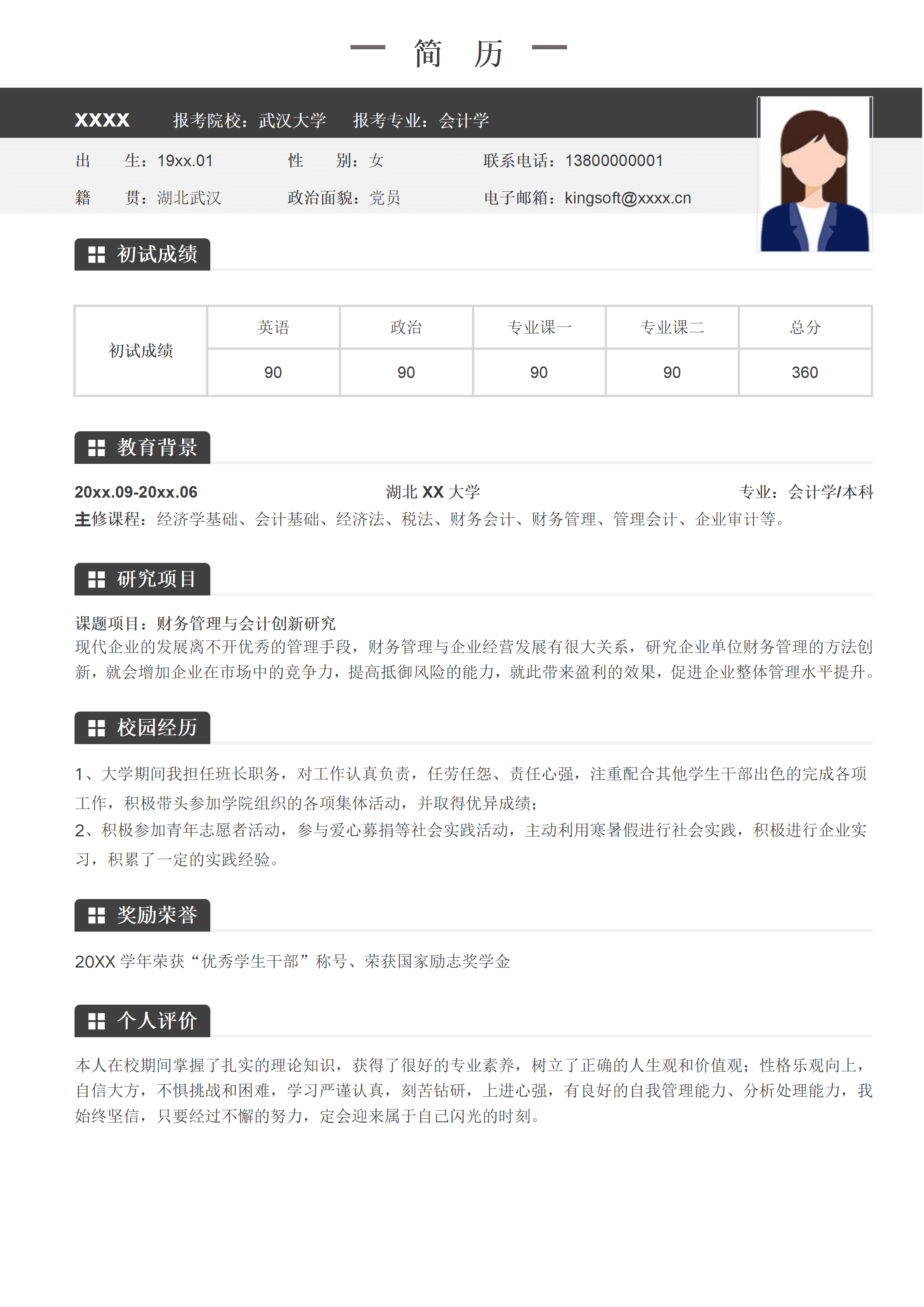 GNFS028简约研究生考研复试简历/