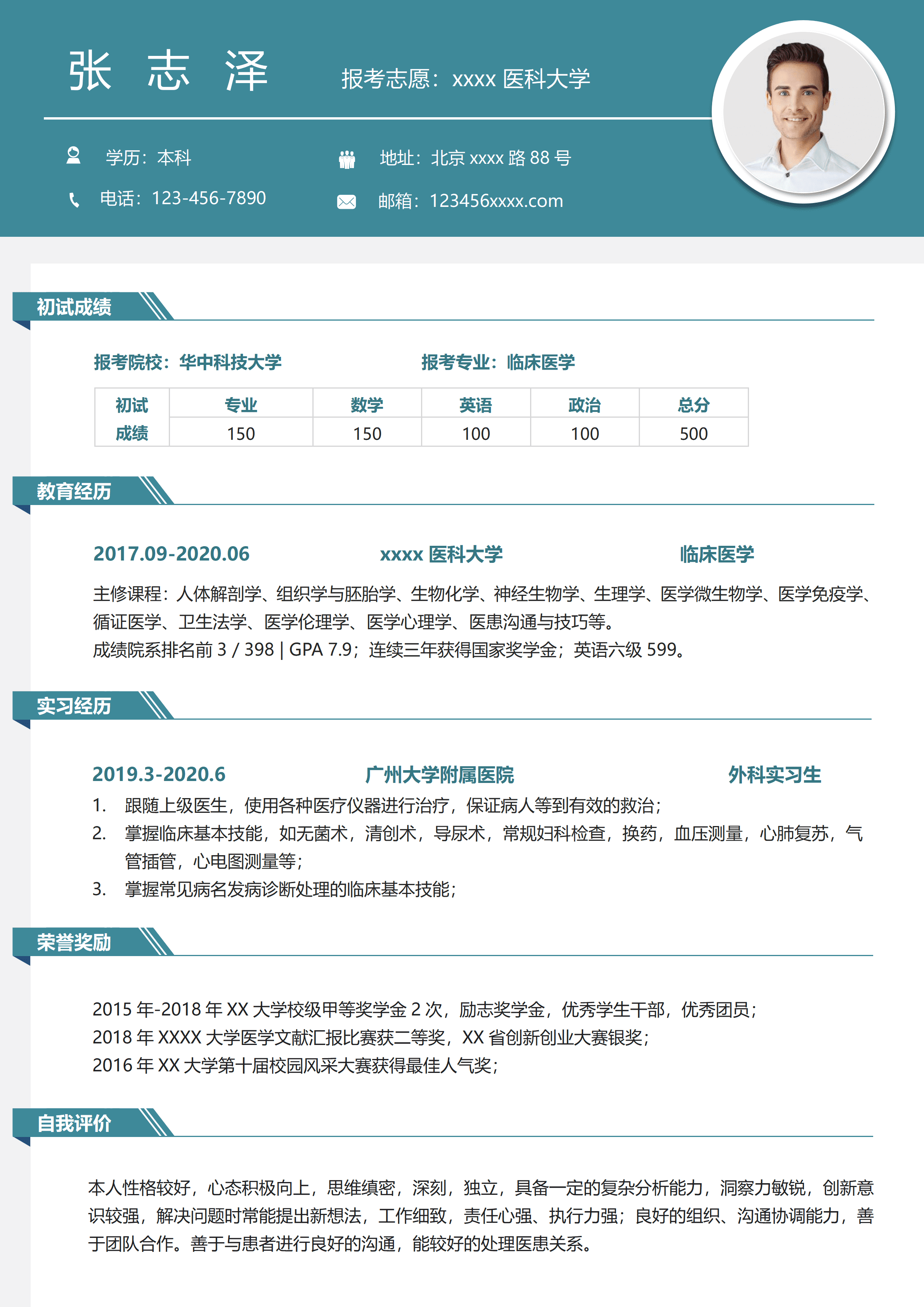 GNFS067青色临床医学研究生复试简历/