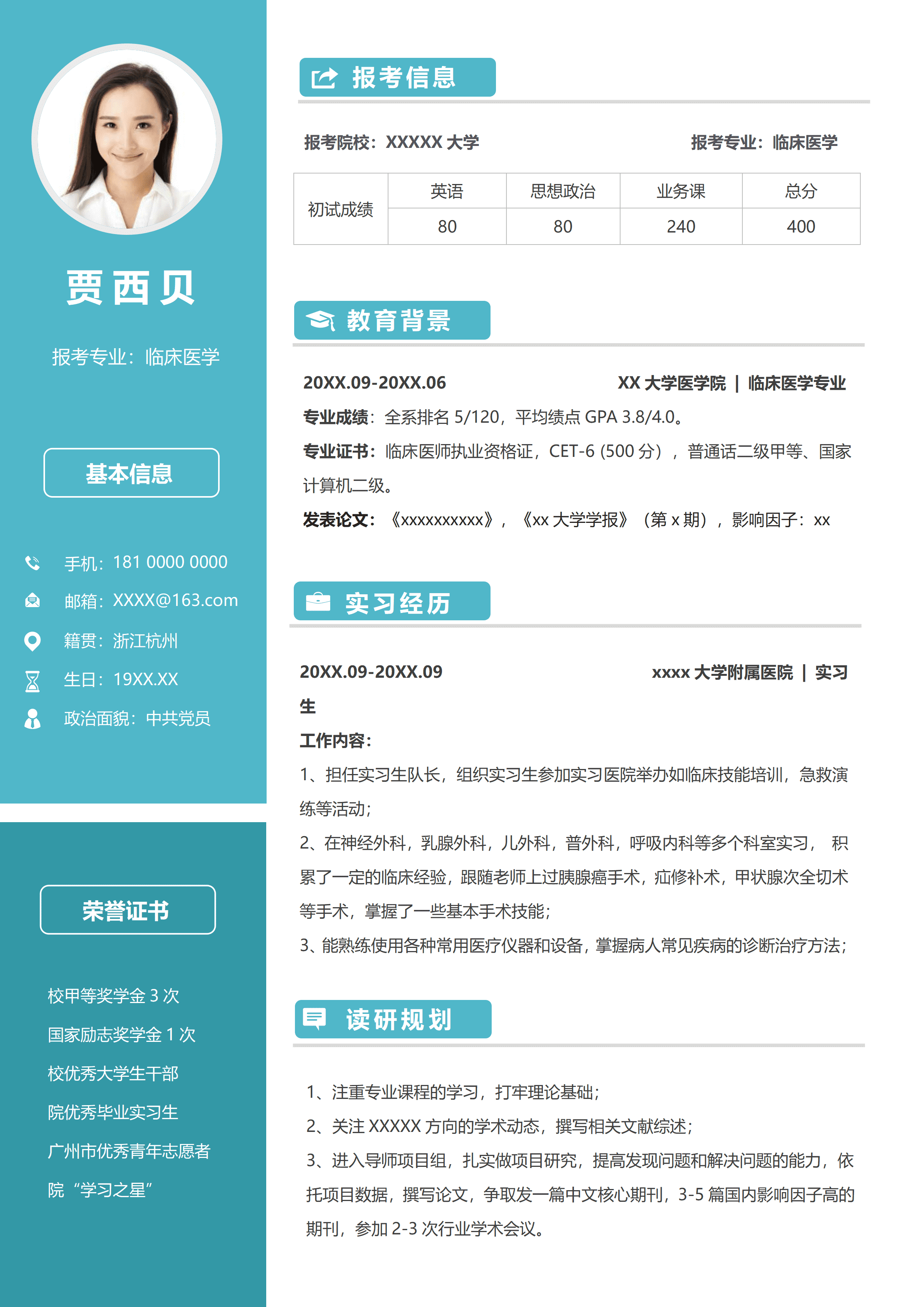 GNFS102医学类考研复试简历/