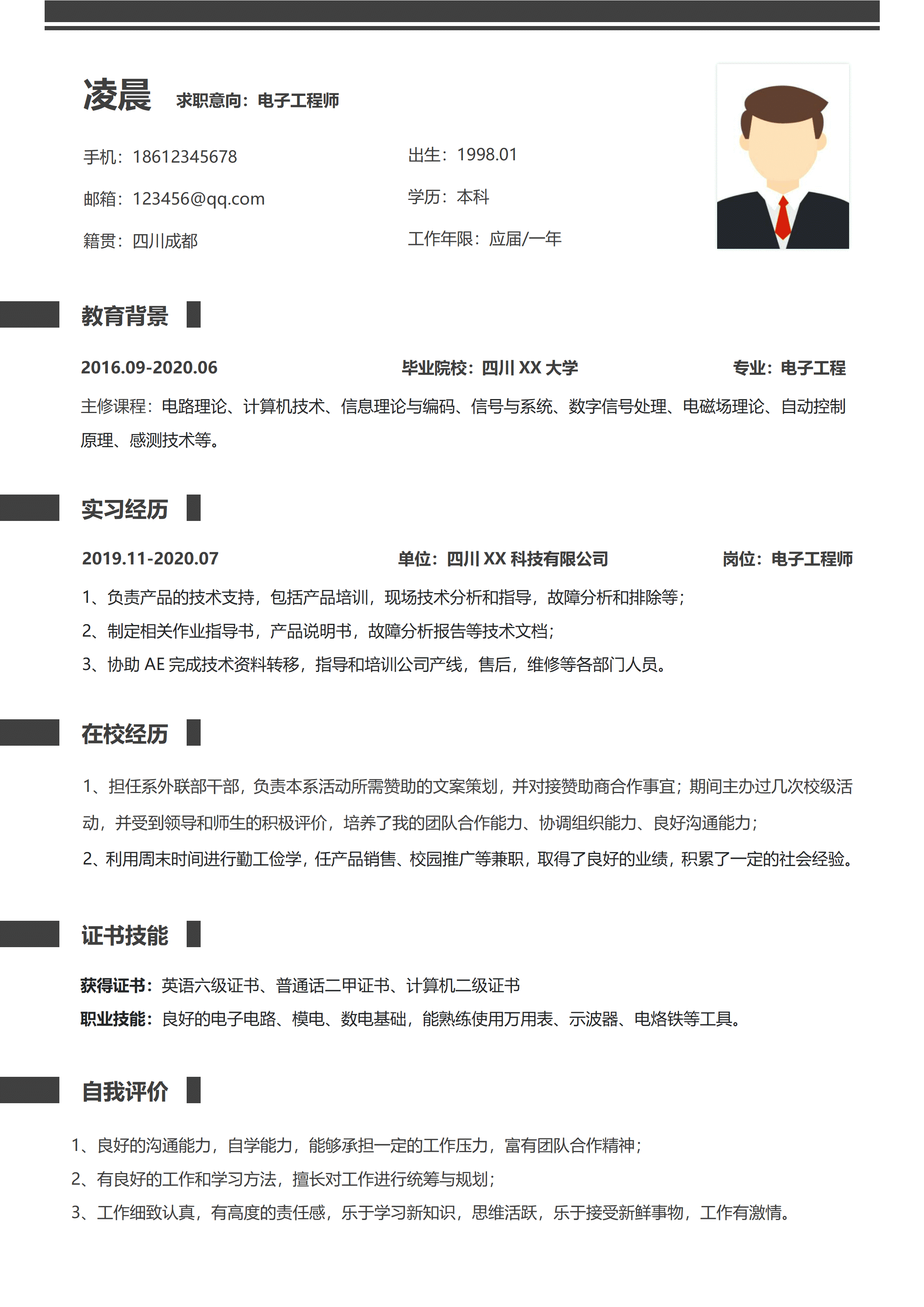 SYY-000187应届电子工程个人简历/