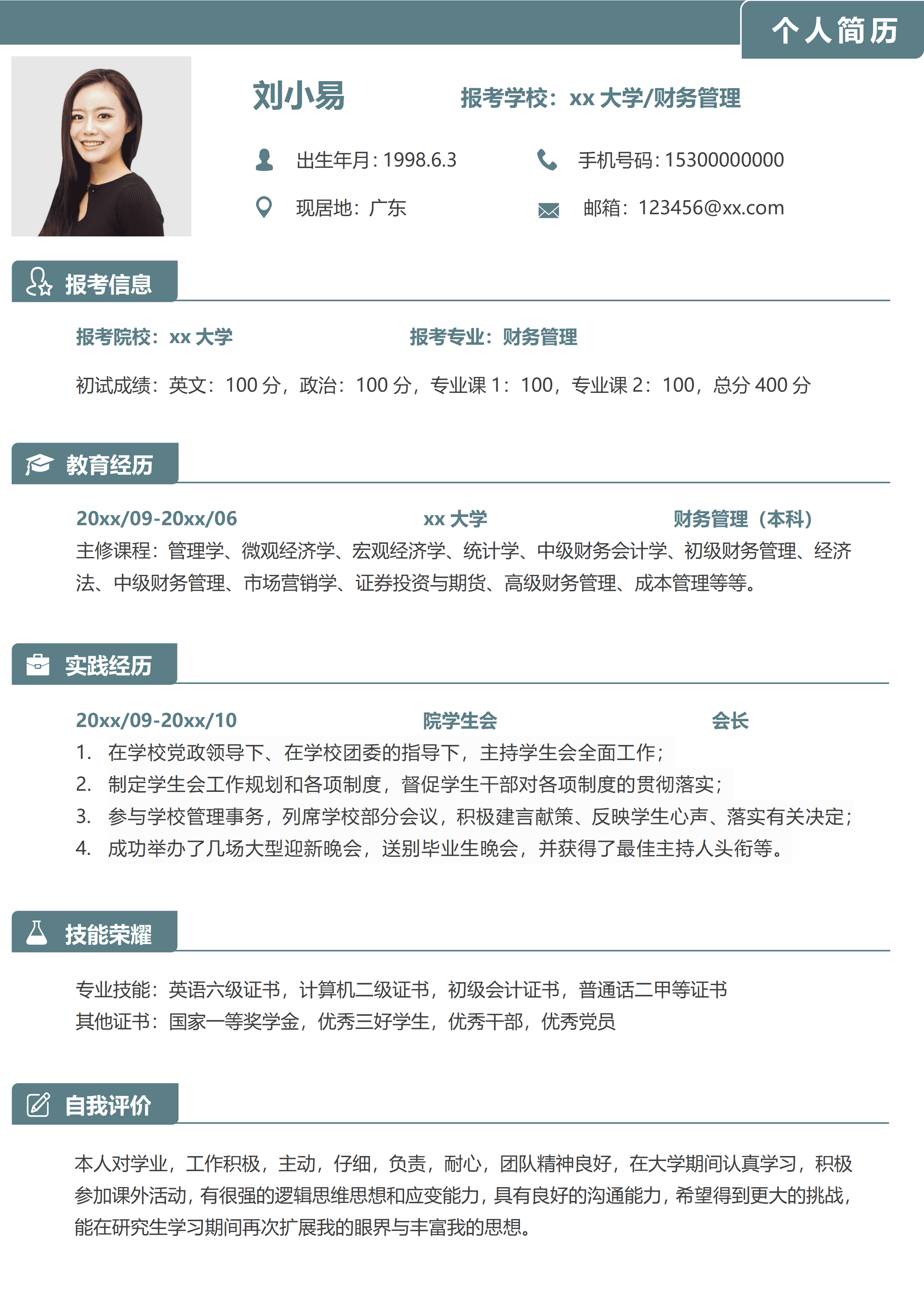 GNFS098研究生考研复试简历模板/