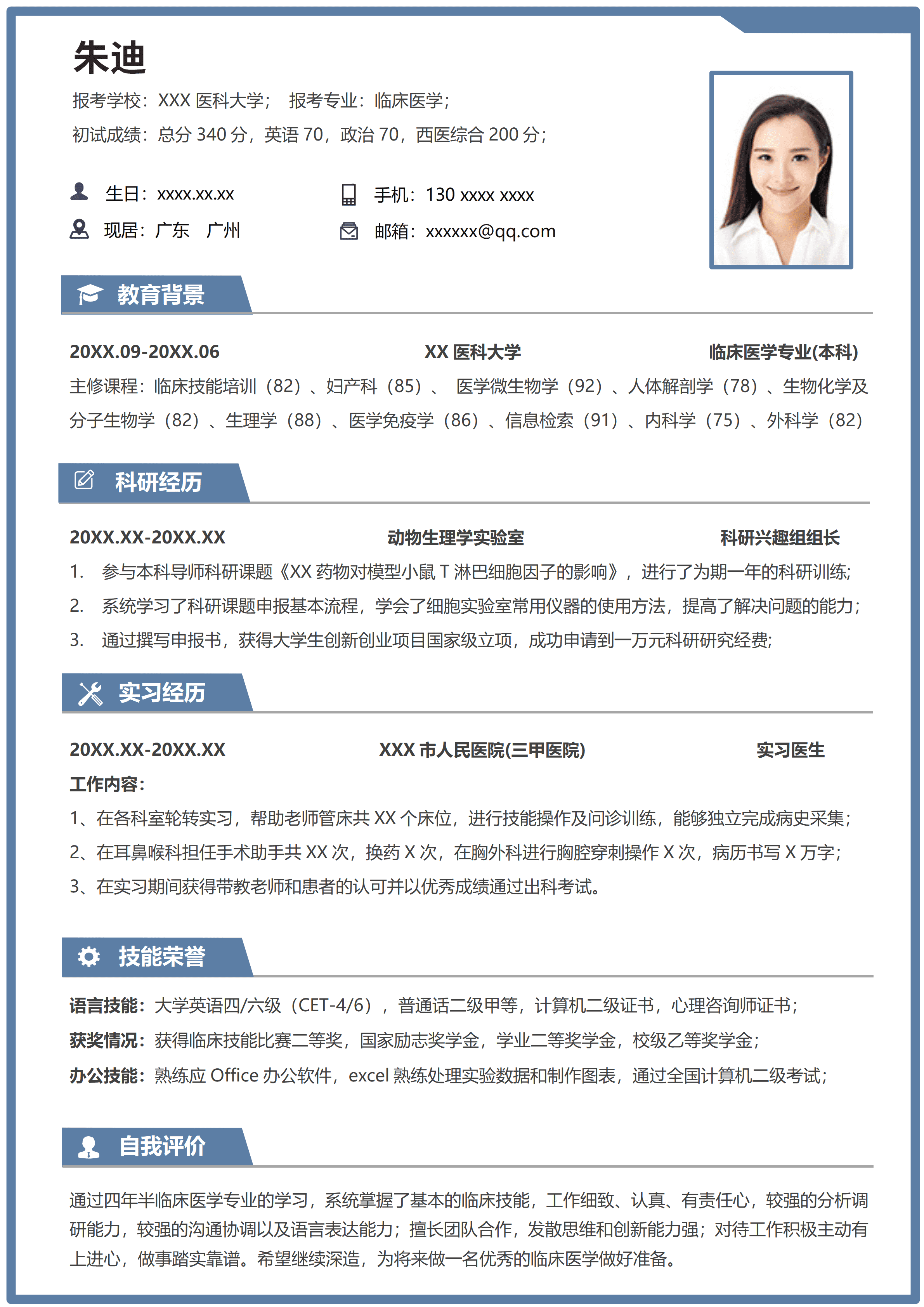 GNFS078稳重医学类专业研究生复试简历/