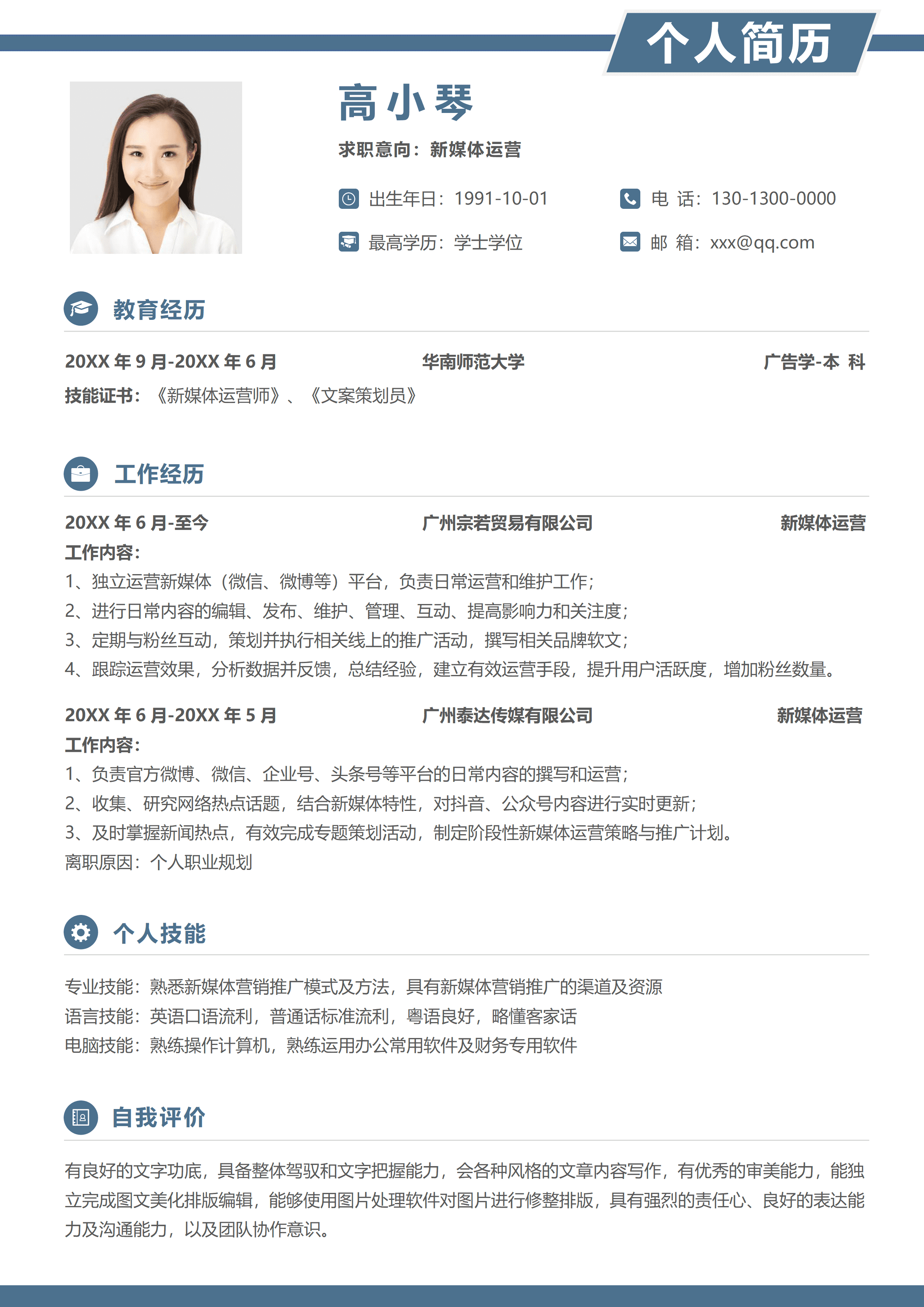 SYY-0001常用新媒体运营简历简约风/