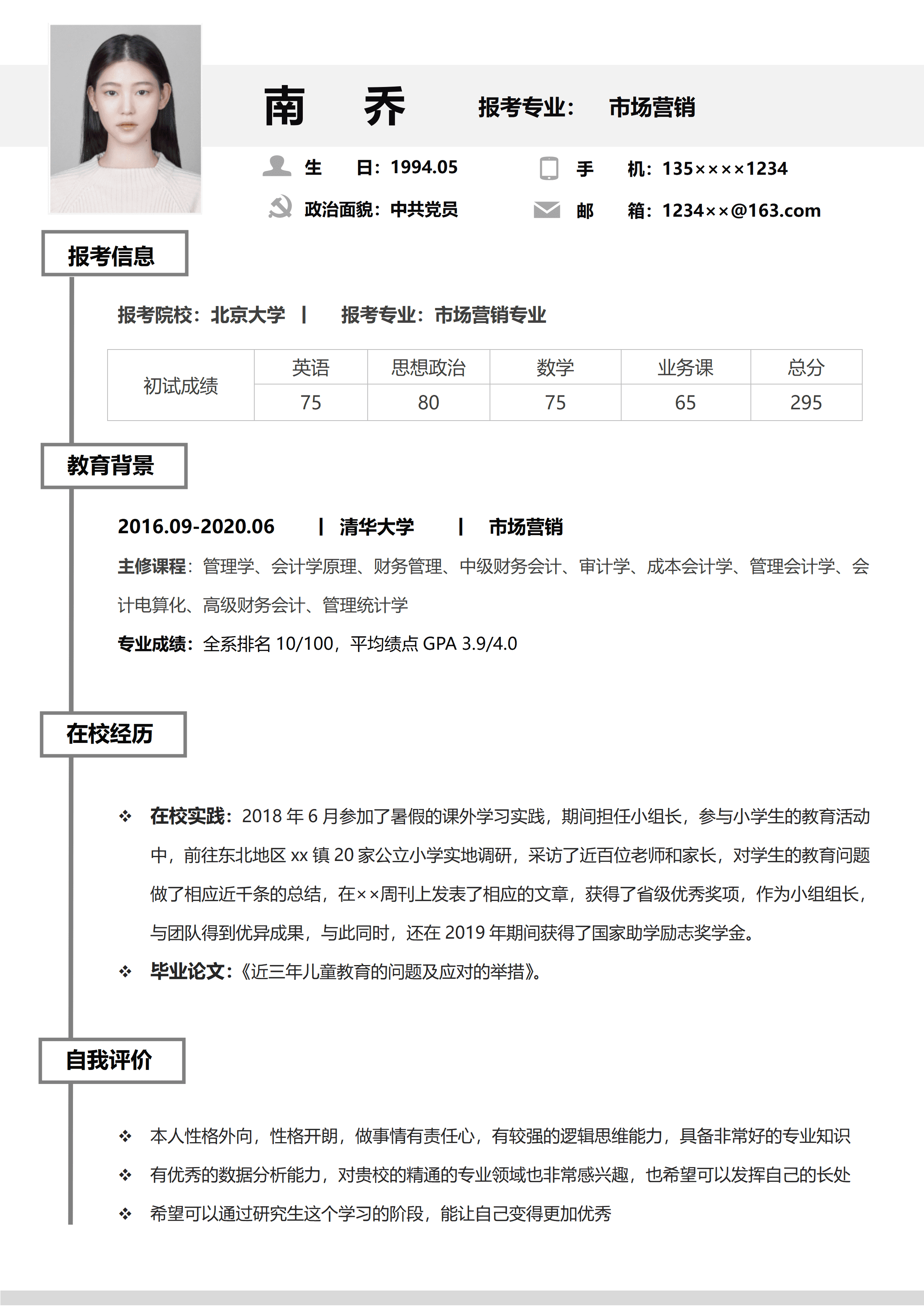 GNFS047考研复试简历定制模板/