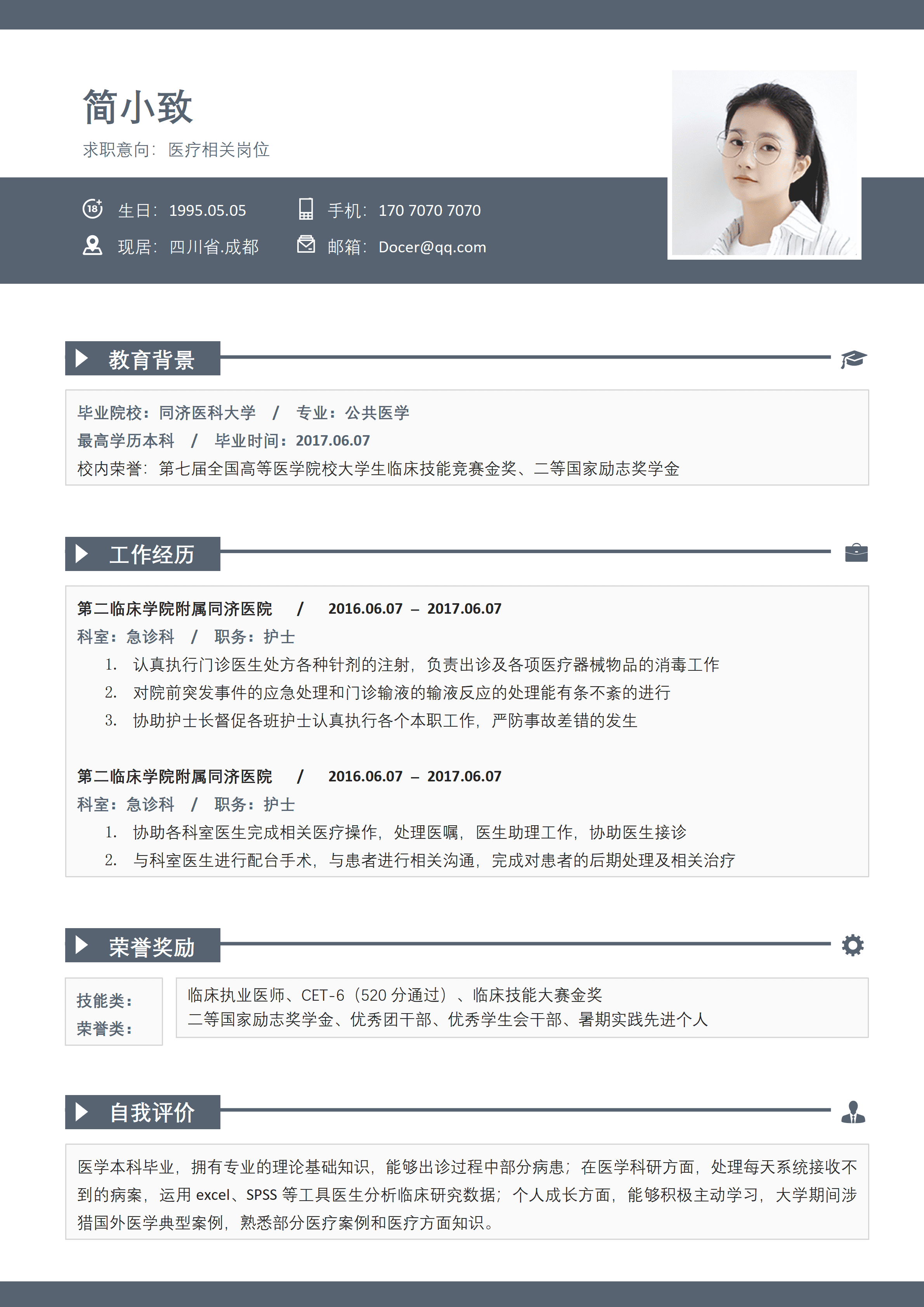 SYY-000182医疗岗临床技能竞赛金奖简历模板/