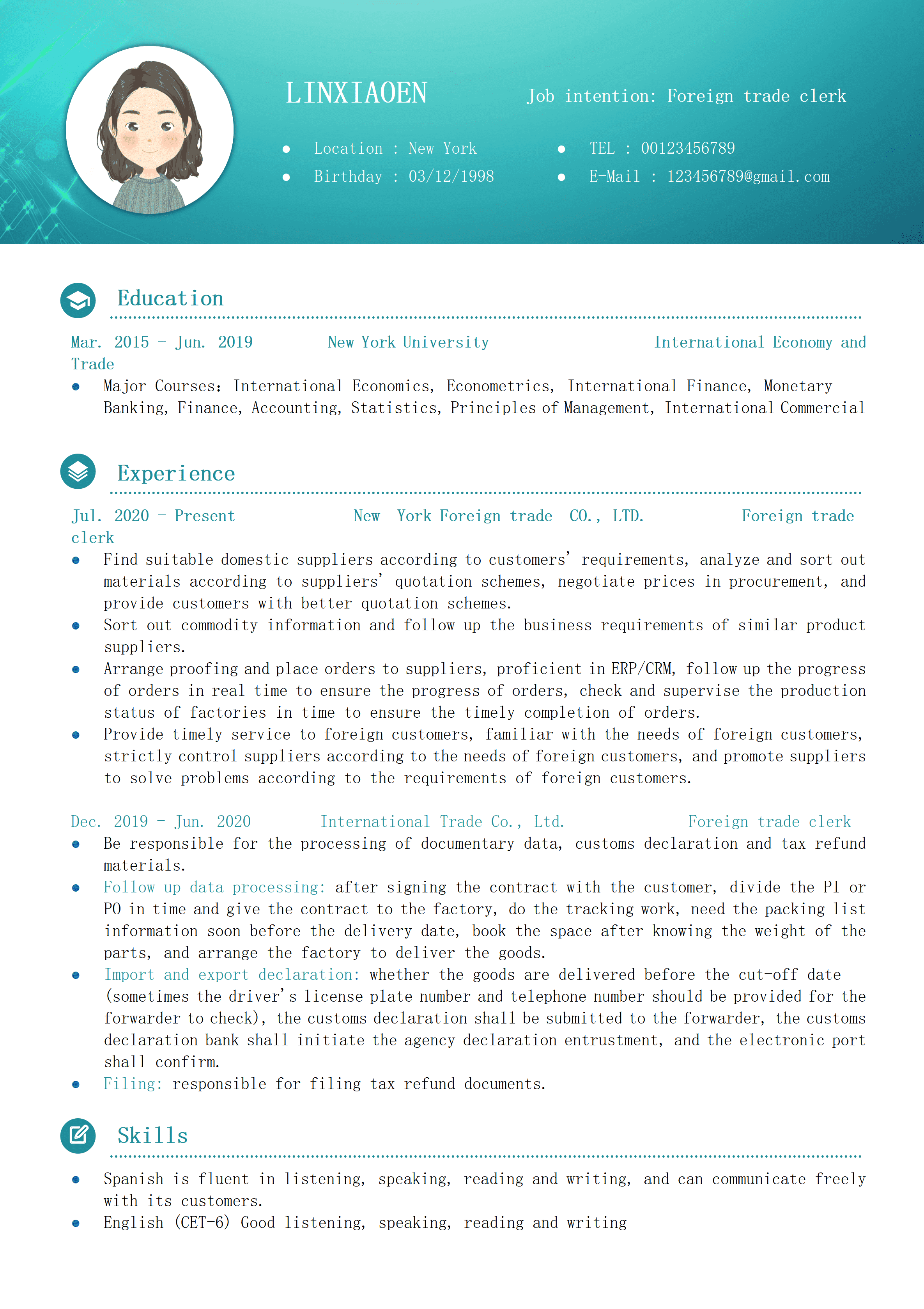 GND0214外贸业务主管英文简历销售管理岗/