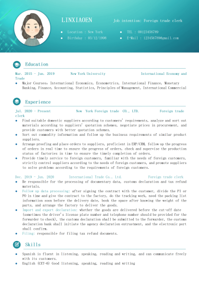外贸业务主管英文简历销售管理岗
