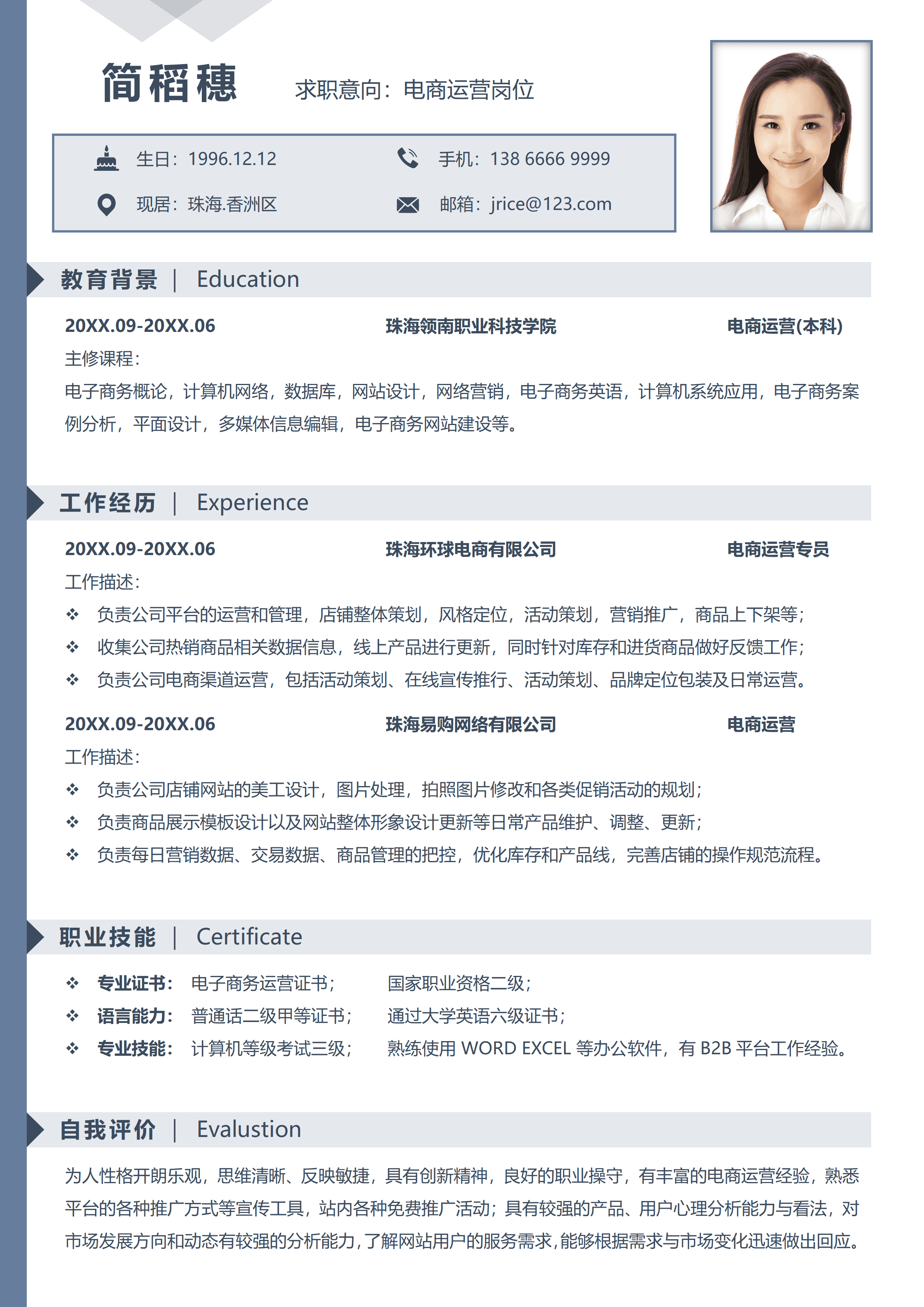 SYY-00070简约求职简历电商运营简历/