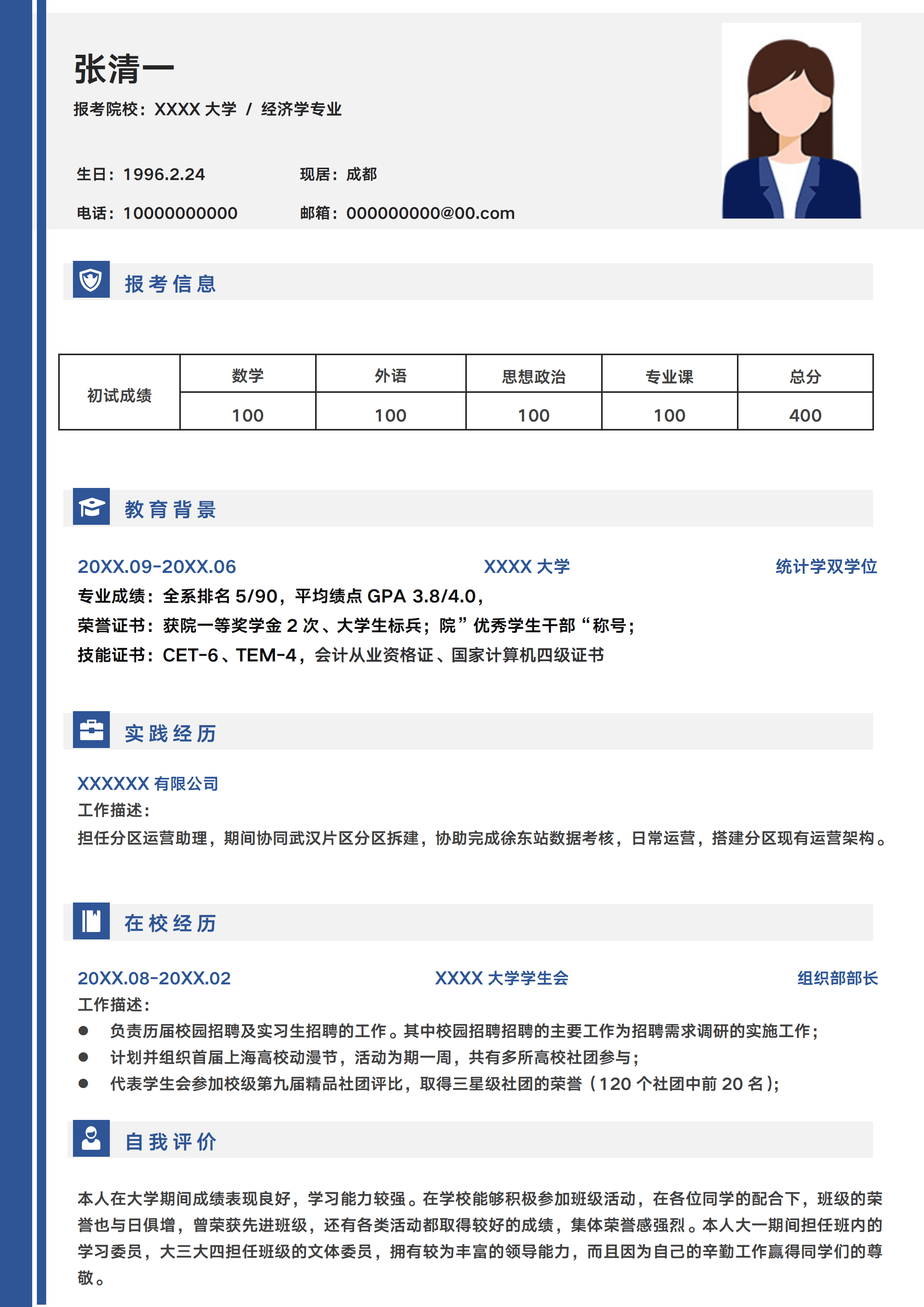 GNFS075文科专业复试简历模板(2)/