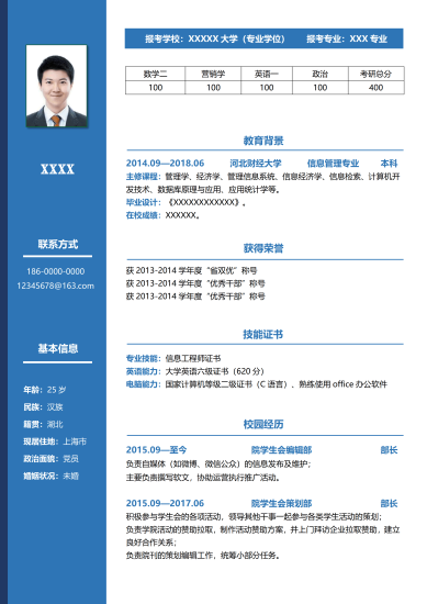 复试简历考研究生面试模板