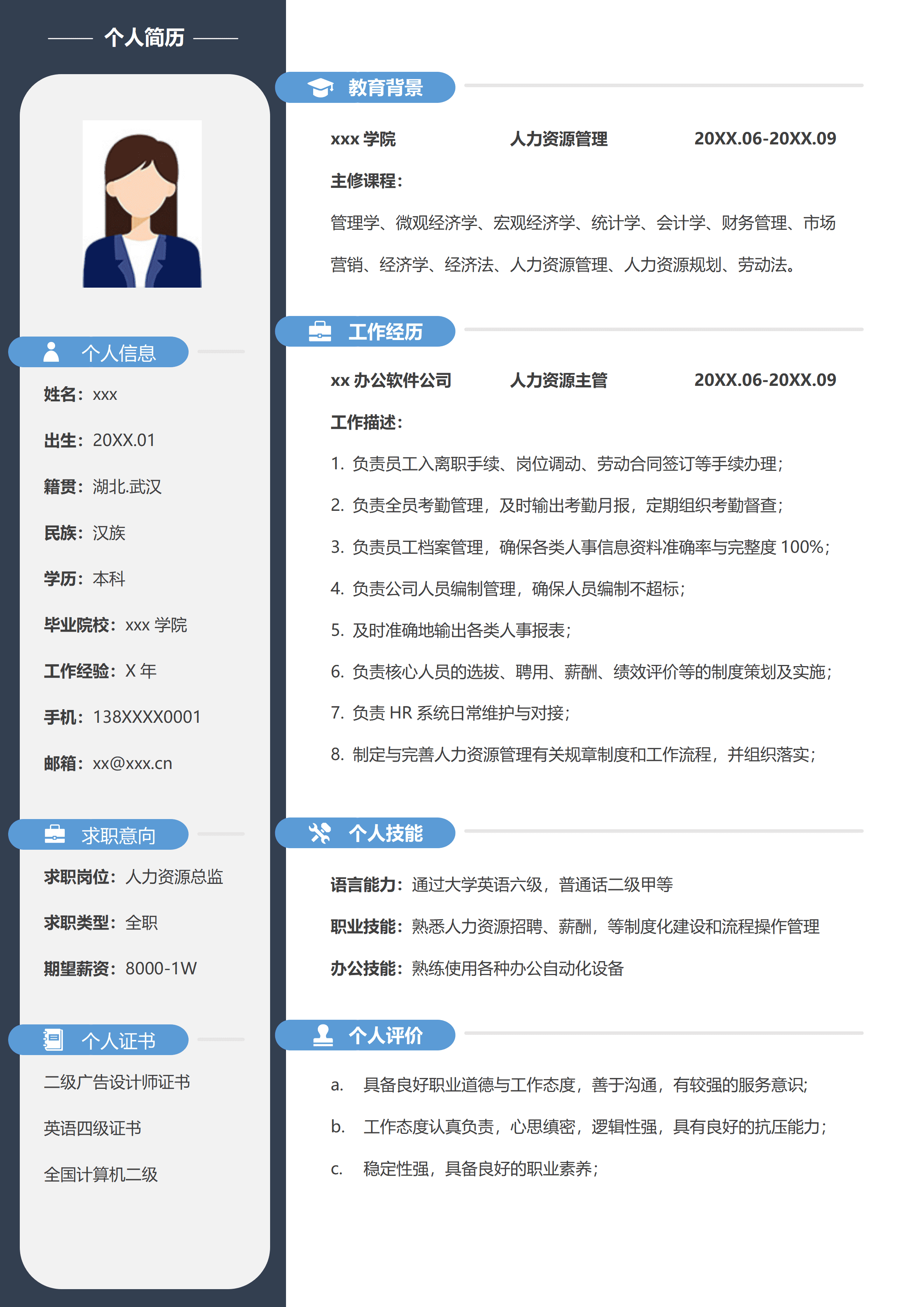 SYY-000121人力资源人事社招简历/