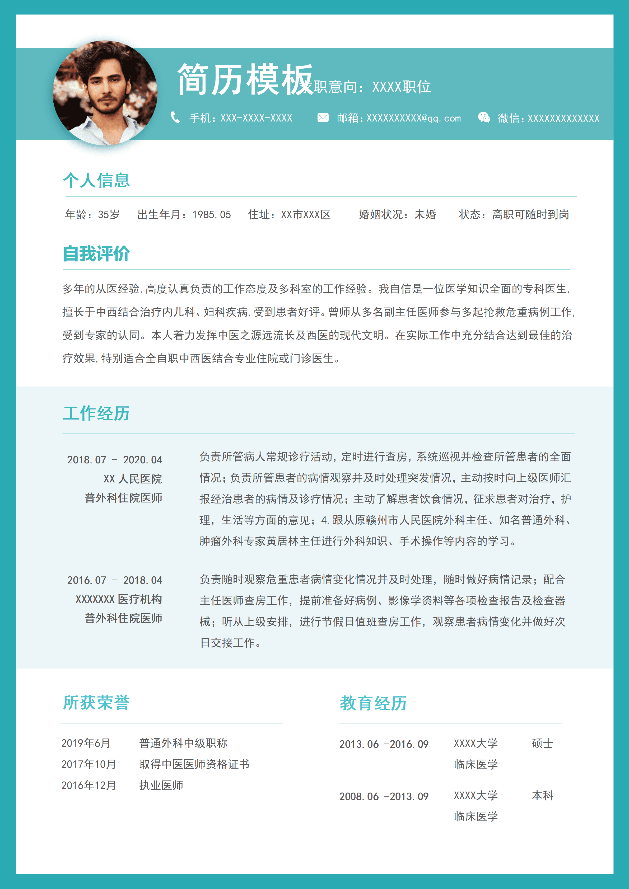 ELSS-066全科医生中级职称免费简历模板/