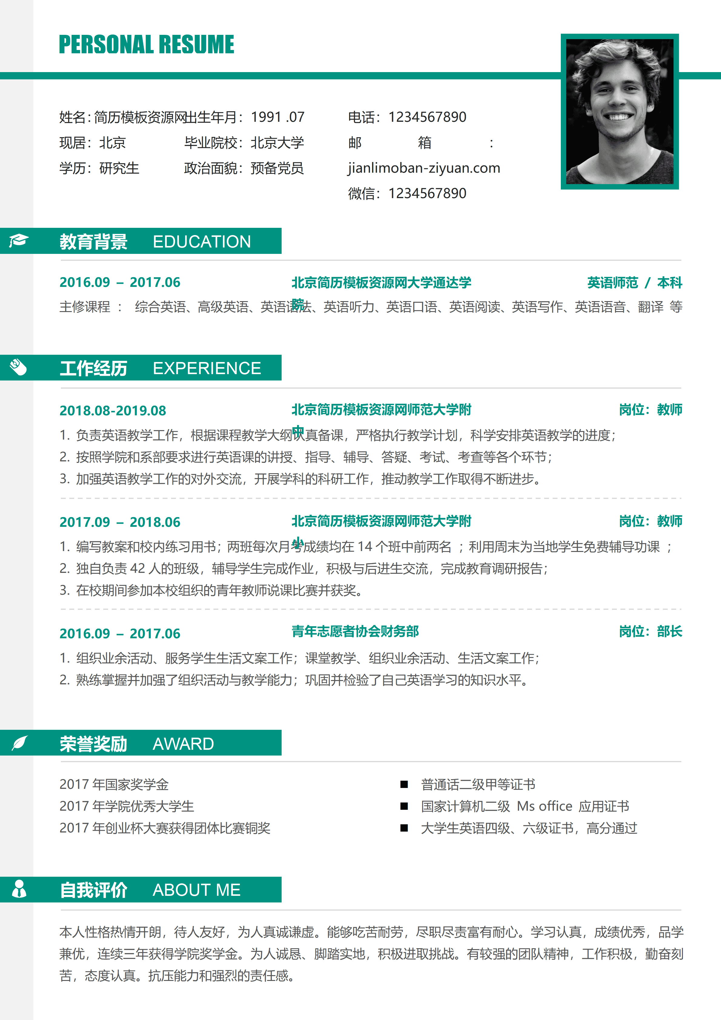 ELSY-0094英语师范教师资格考试简历/