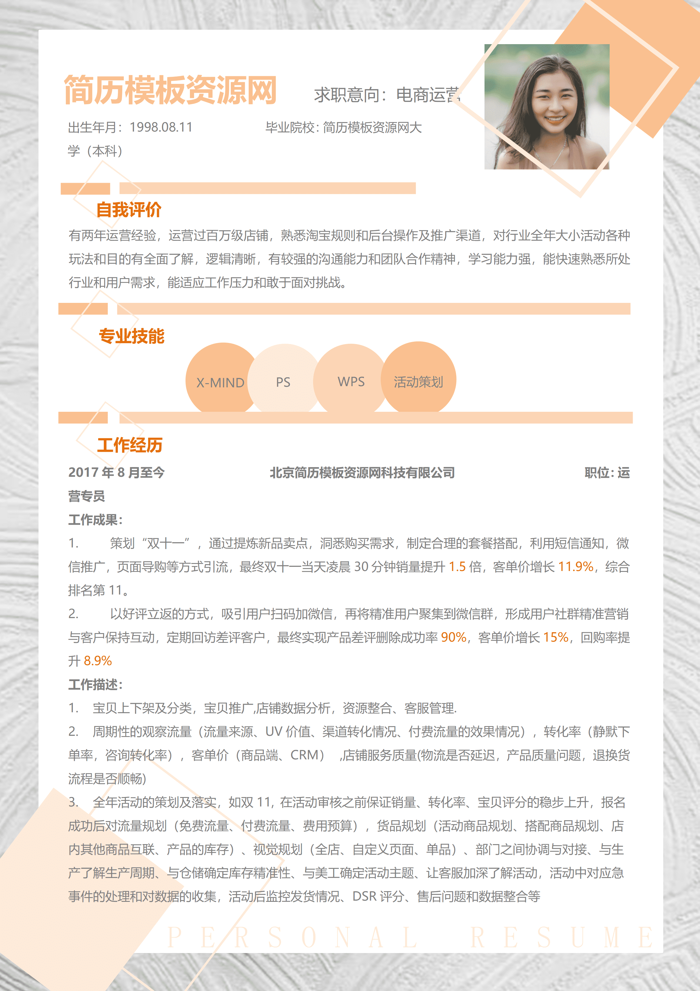 ELSS-021电商运营2年经验免费简历模板/