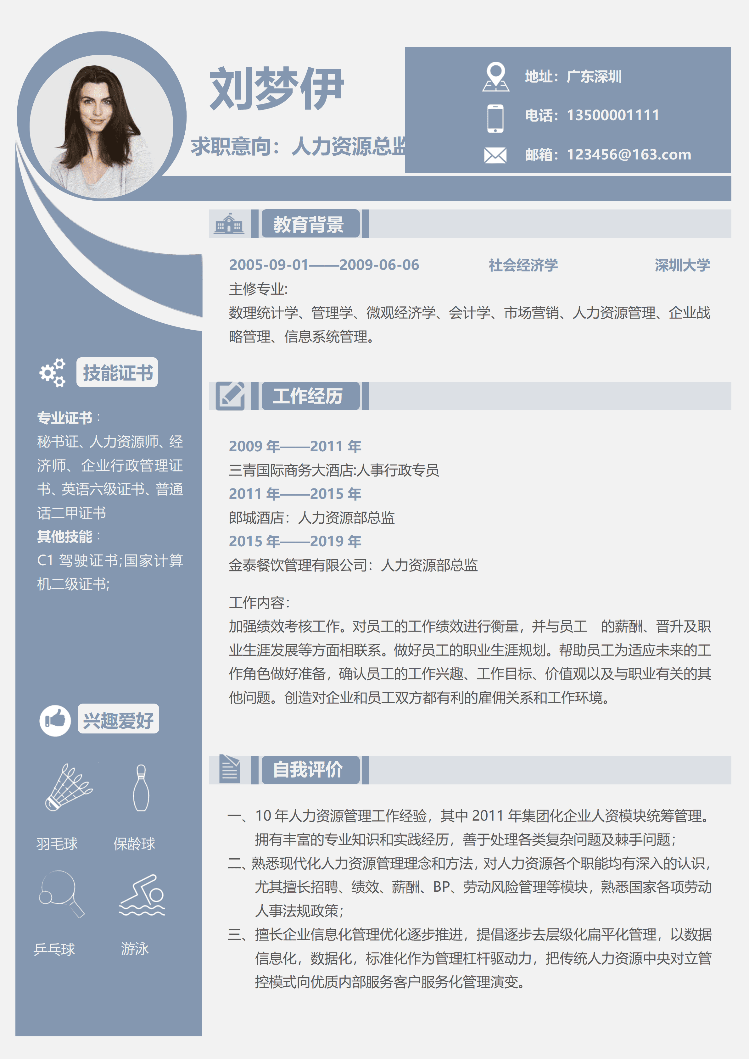 ELSS-067人力资源总监专业免费简历模板/