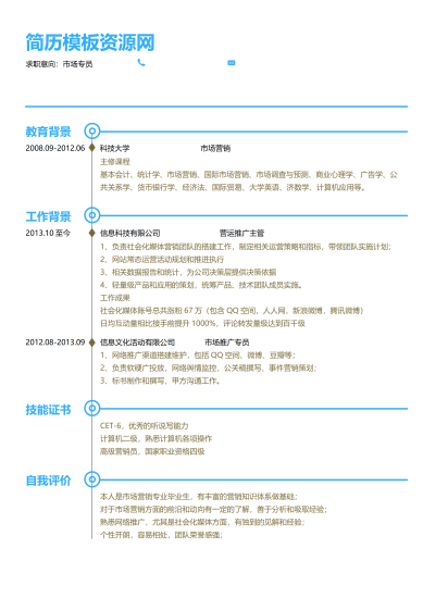 营运推广主管简历模板免费
