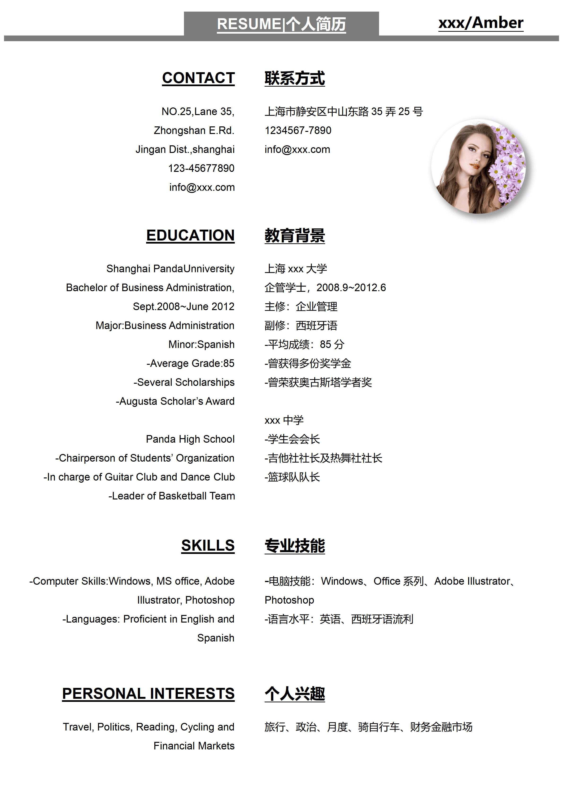 els-6036工商管理专业优秀的英文简历模板/