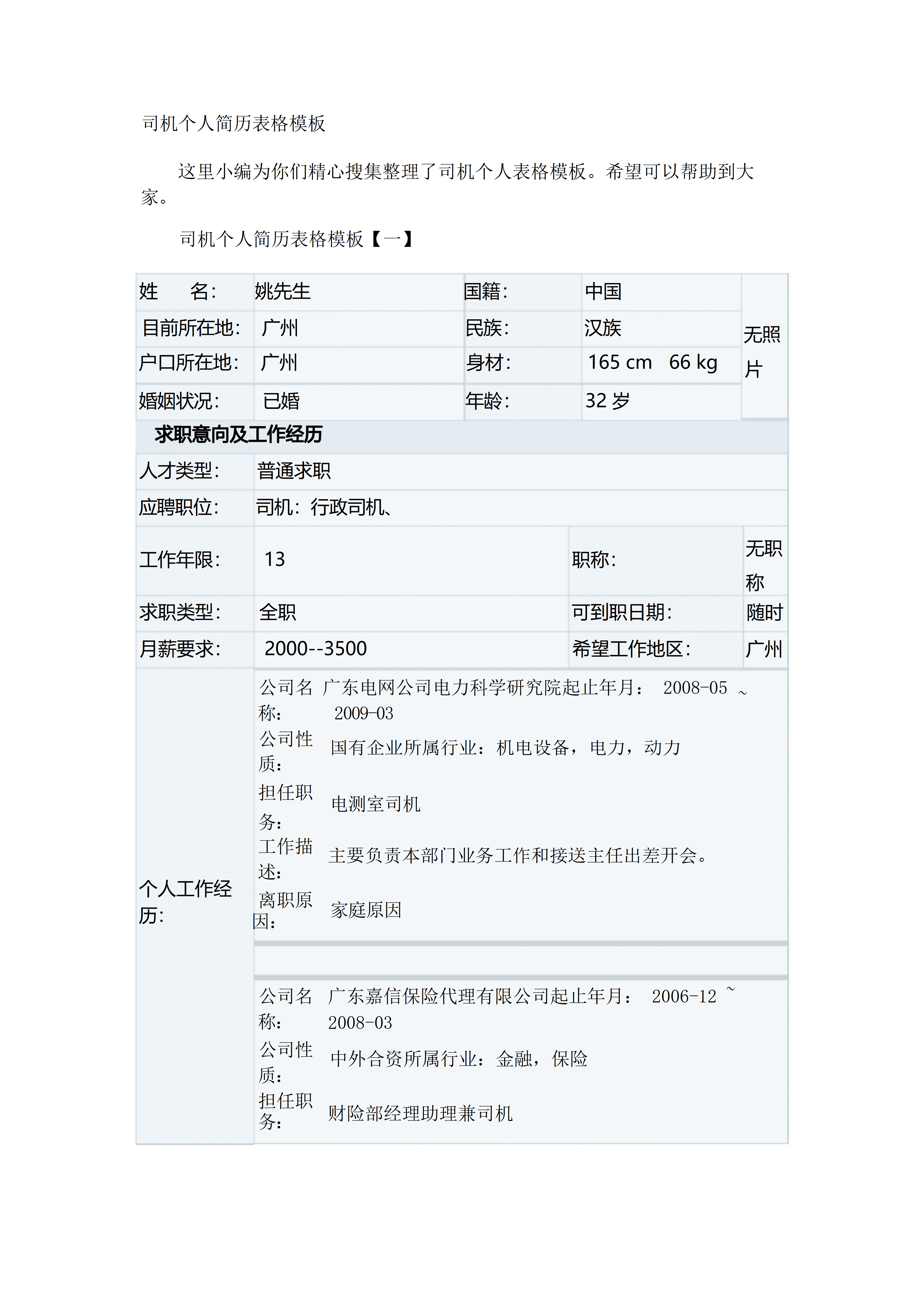 BGJL-0034金融高级管理人员招聘个人简历表格/